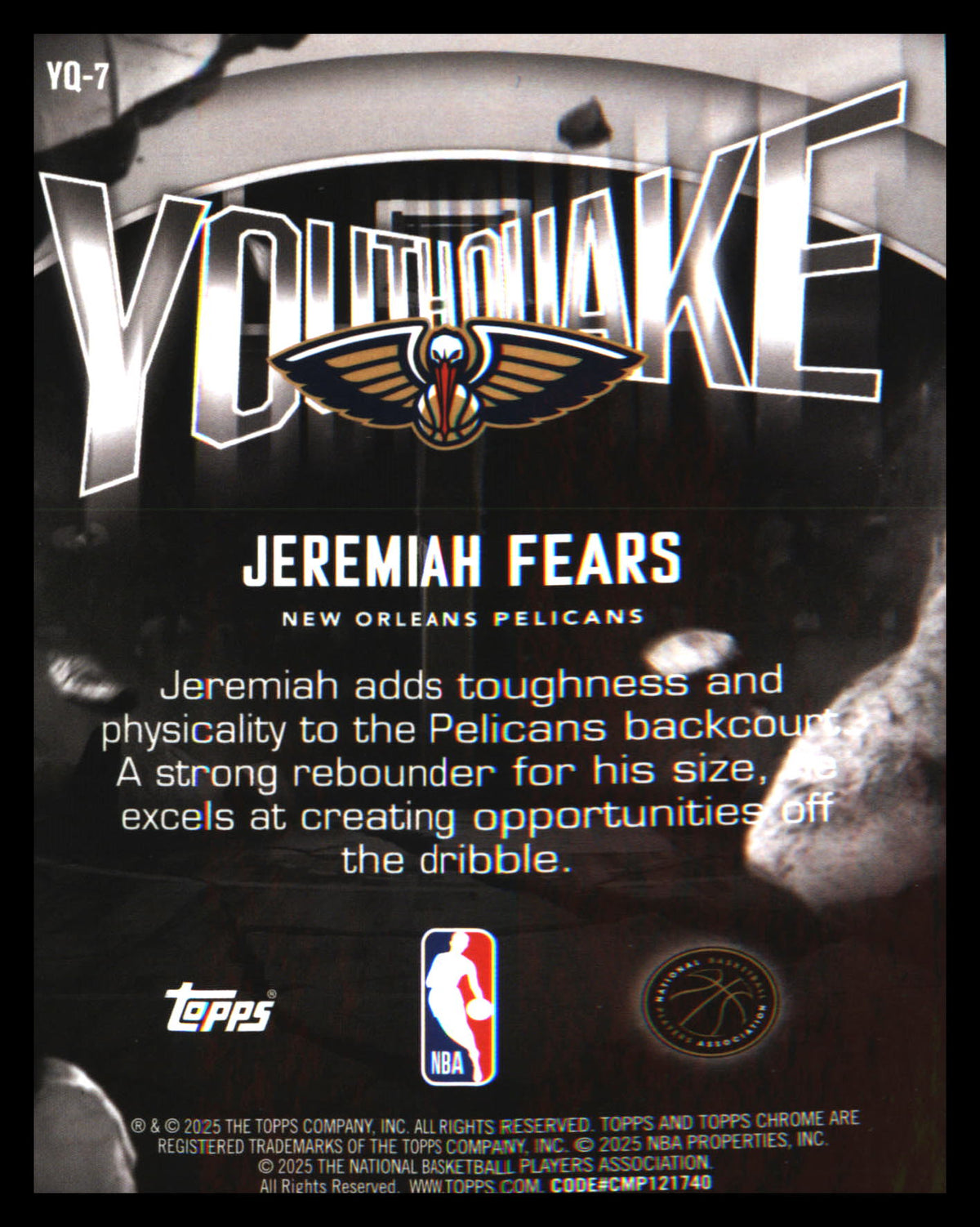 2025-26 Topps Chrome Youthquake #YQ-7 Jeremiah Fears - Veteran Sports Cards FL