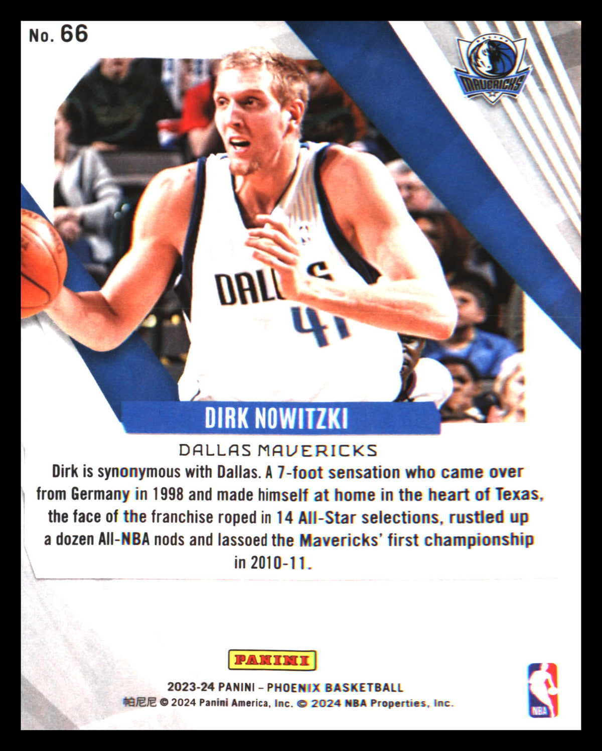 2023-24 Panini Phoenix Phoenix Blue Ice #66 Dirk Nowitzki - Veteran Sports Cards FL