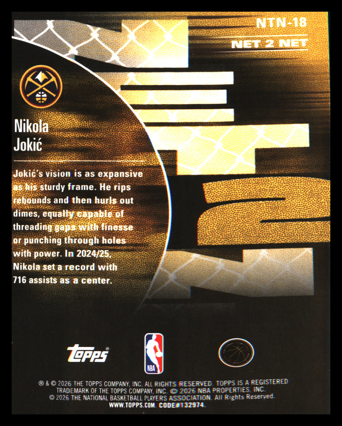 2025-26 Hoops Net 2 Net #NTN-18 Nikola Jokić - Veteran Sports Cards FL