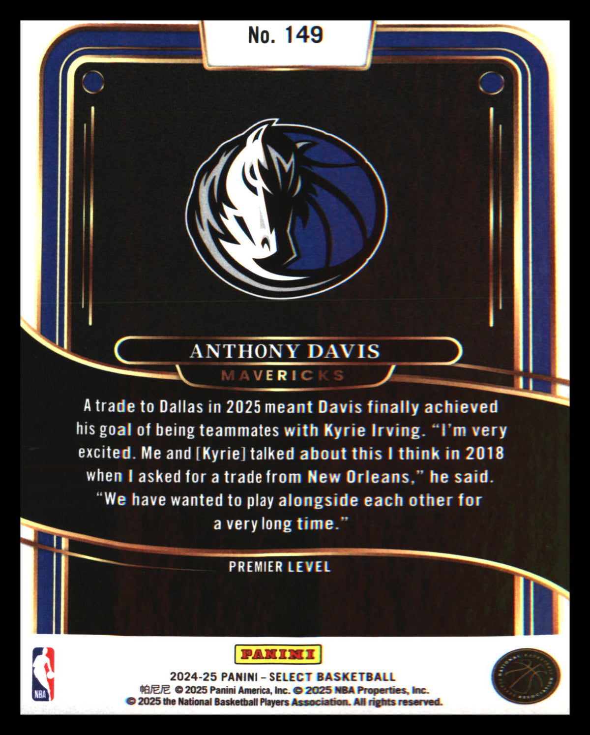 2024-25 Panini Select Blue (Retail) #149 Anthony Davis - Veteran Sports Cards FL