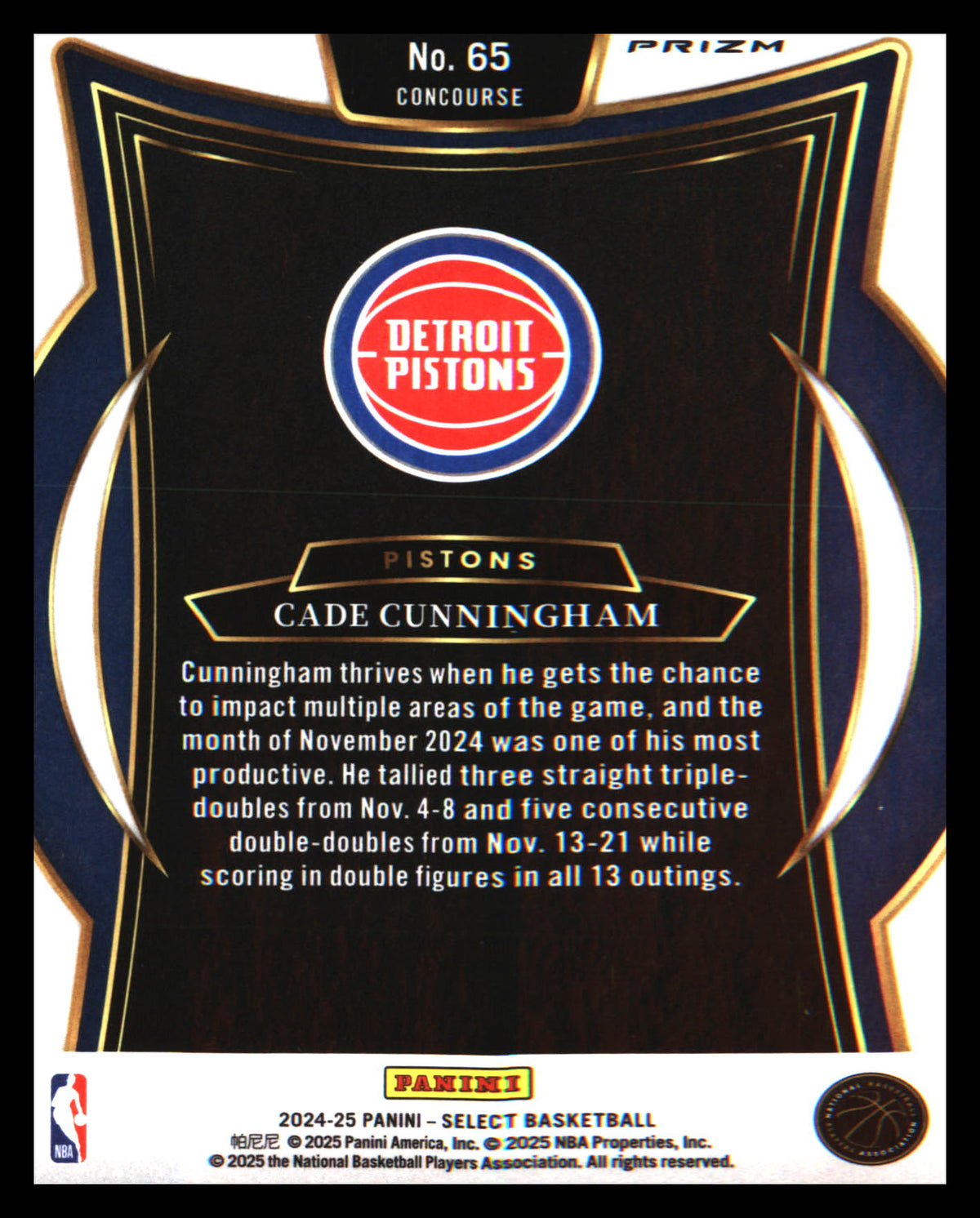 2024-25 Panini Select Blue Cracked Ice Prizm #65 Cade Cunningham - Veteran Sports Cards FL
