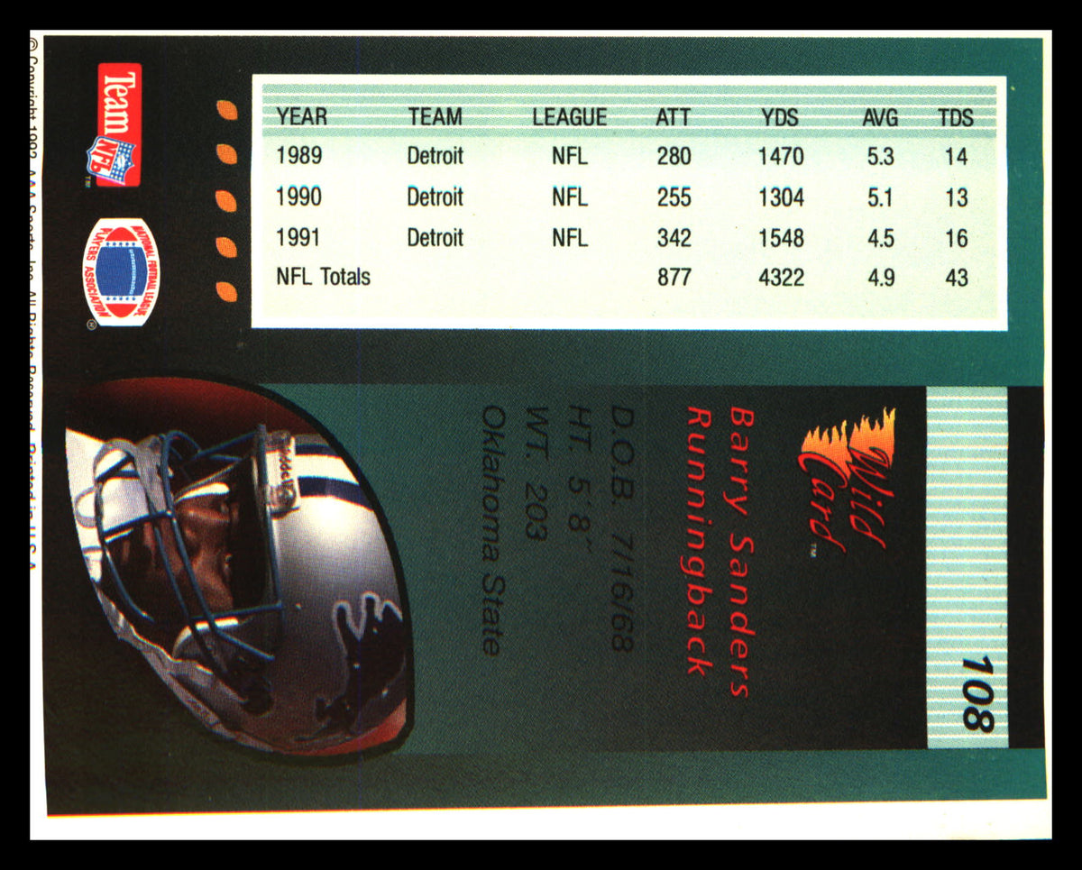 1992 Wild Card #108 Barry Sanders - Veteran Sports Cards FL