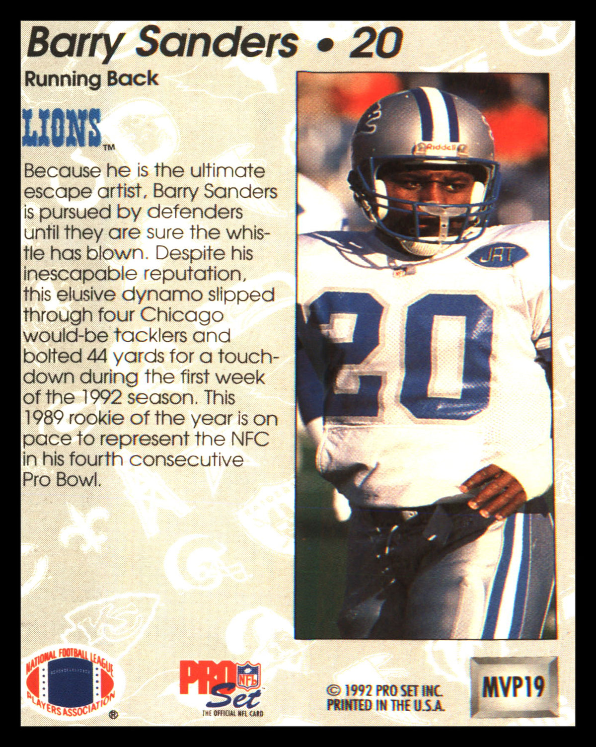 1992 Pro Set Gold MVPs #MVP19 Barry Sanders - Veteran Sports Cards FL