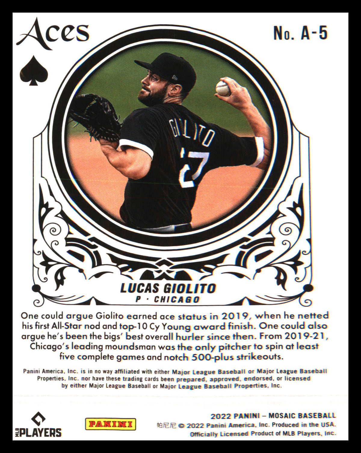 2022 Panini Mosaic Aces #A-5 Lucas Giolito - Veteran Sports Cards FL