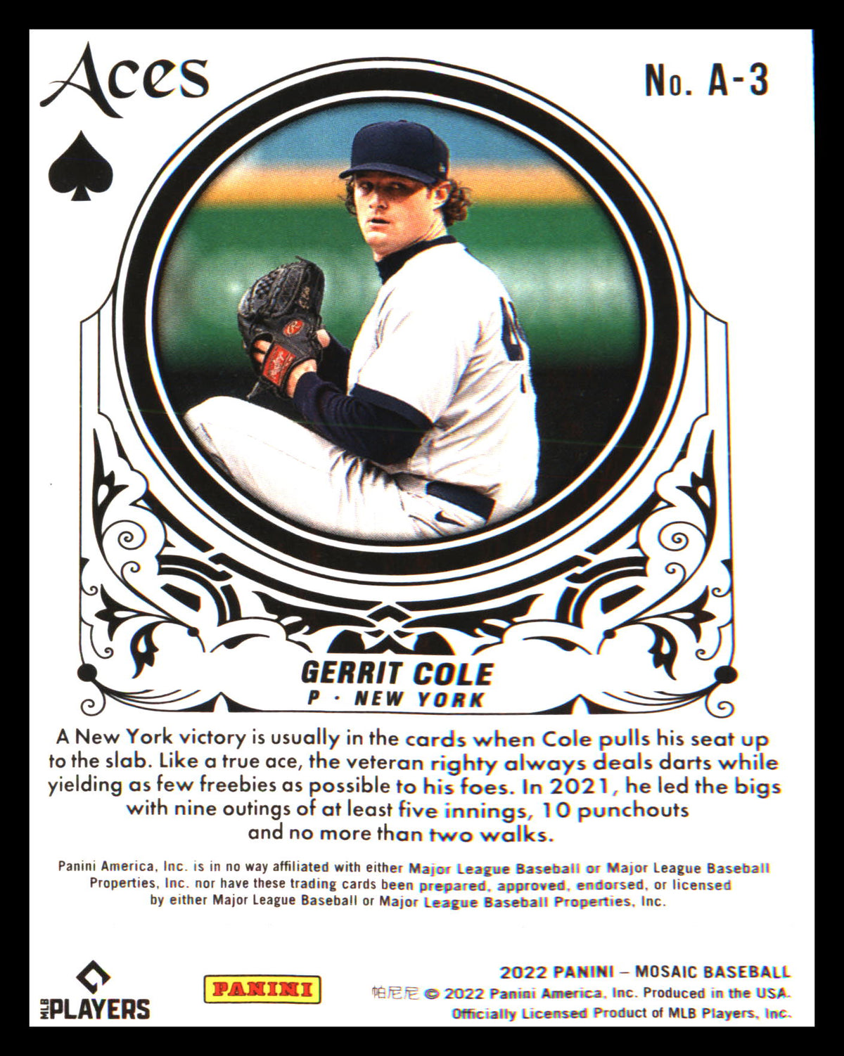 2022 Panini Mosaic Aces #A-3 Gerrit Cole - Veteran Sports Cards FL