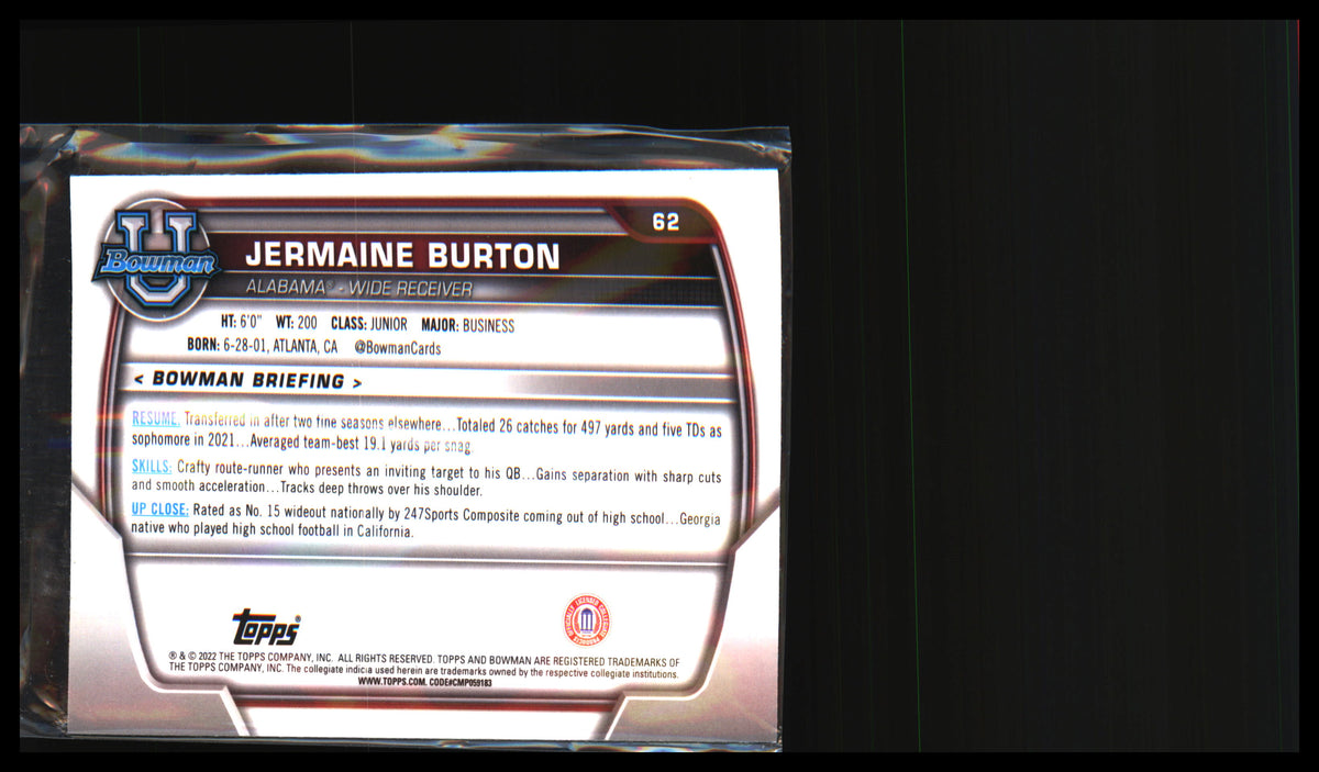 2022 Bowman University Chrome #62 Jermaine Burton - Veteran Sports Cards FL
