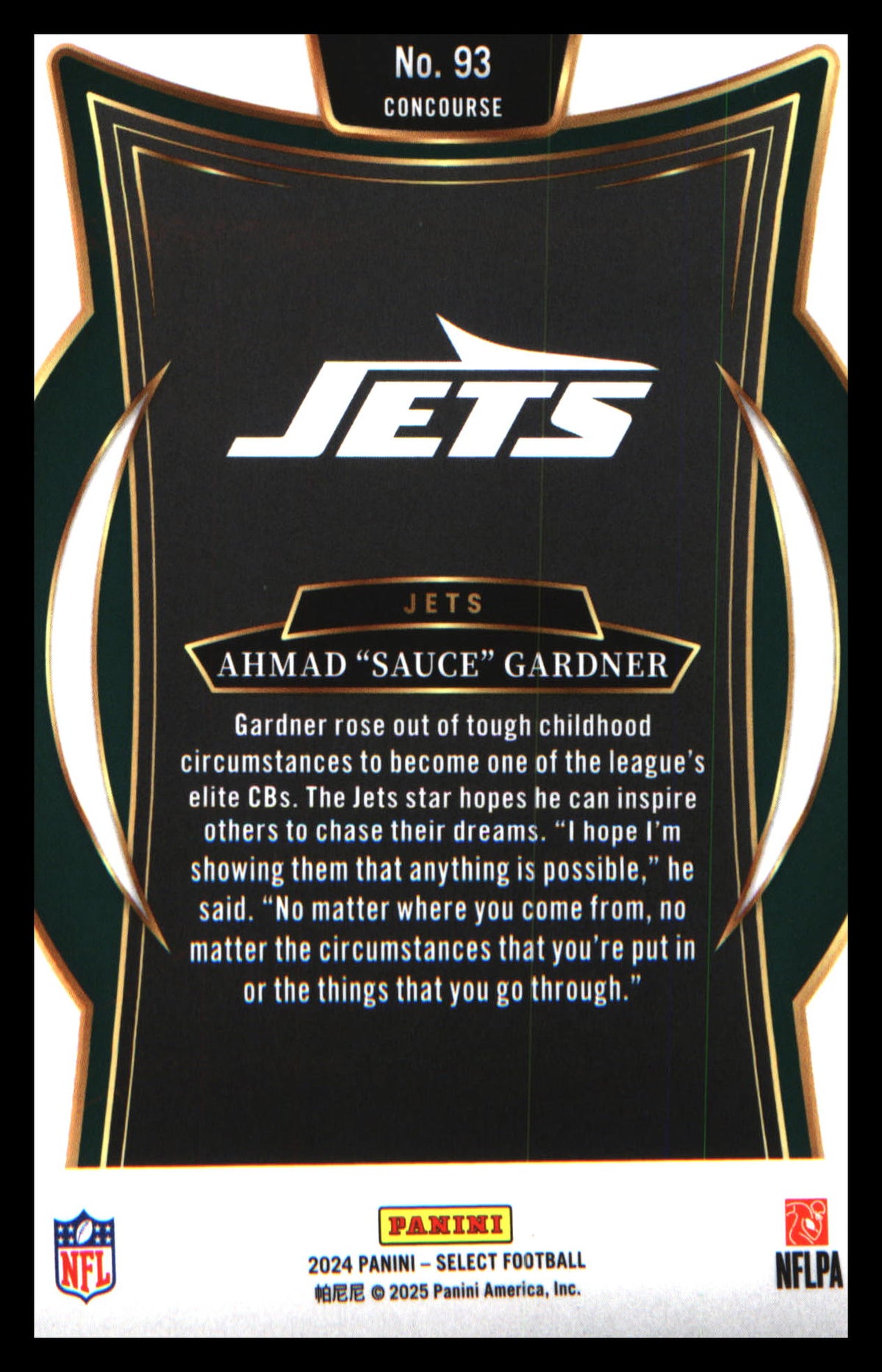 Football 2024 Panini Select #93 Ahmad "Sauce" Gardner