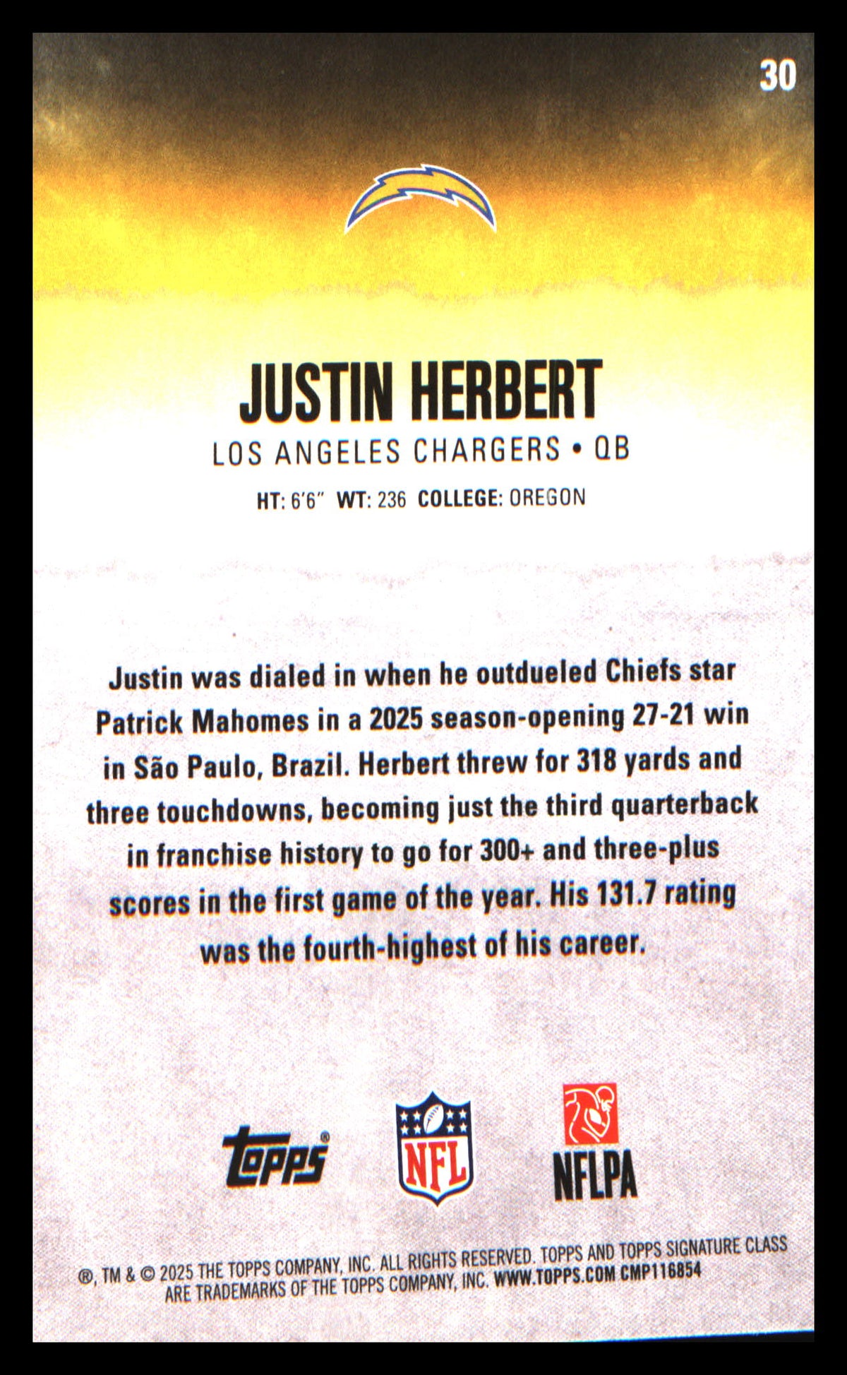 2025 Topps Signature Class #30 Justin Herbert