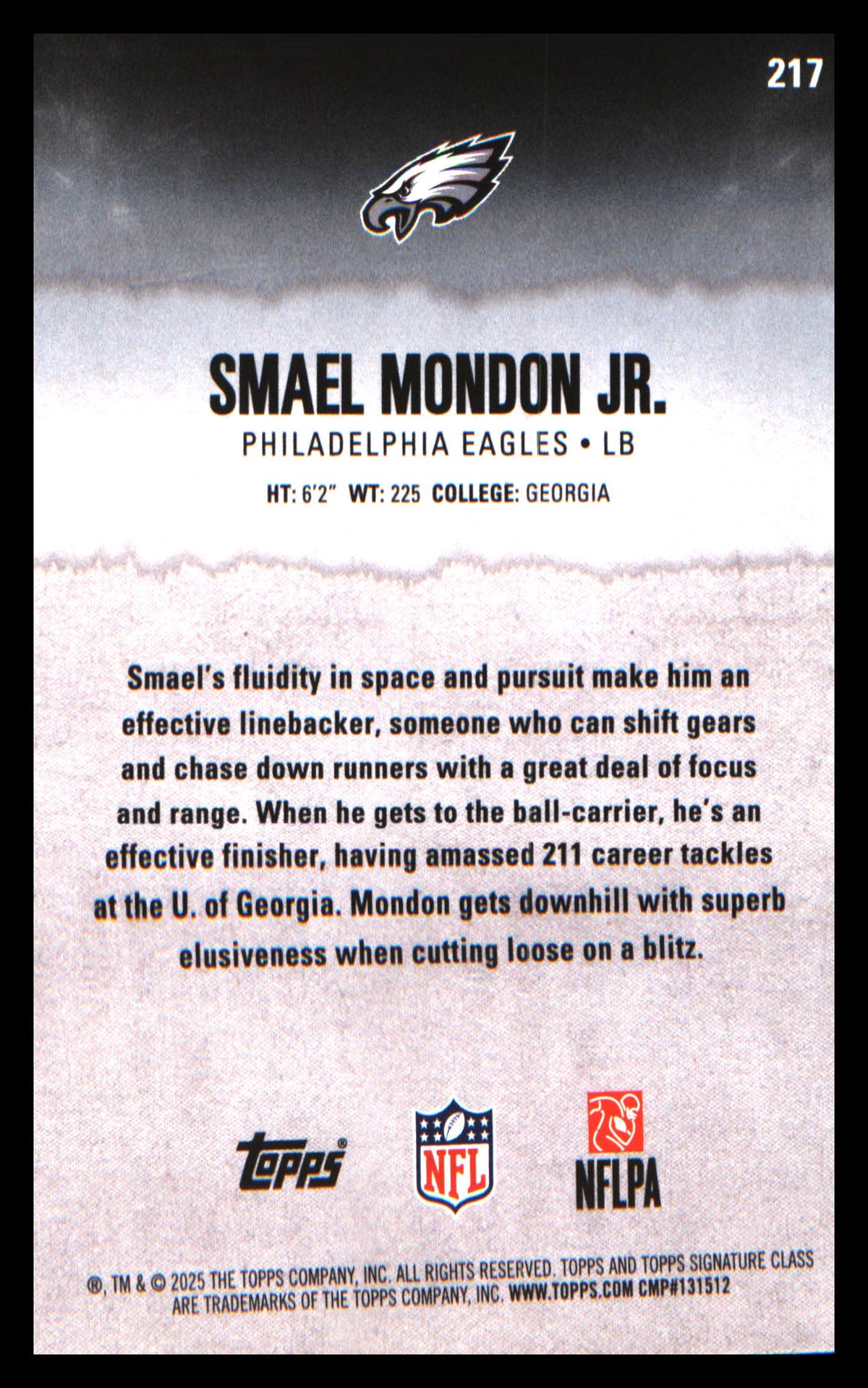 2025 Topps Signature Class #217 Smael Mondon Jr. Rookie Rookie