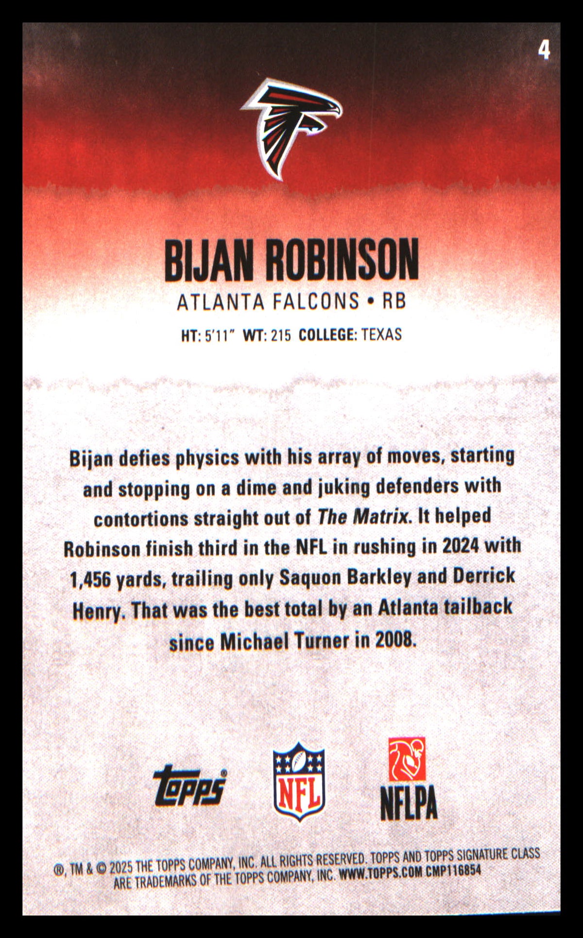 2025 Topps Signature Class #4 Bijan Robinson