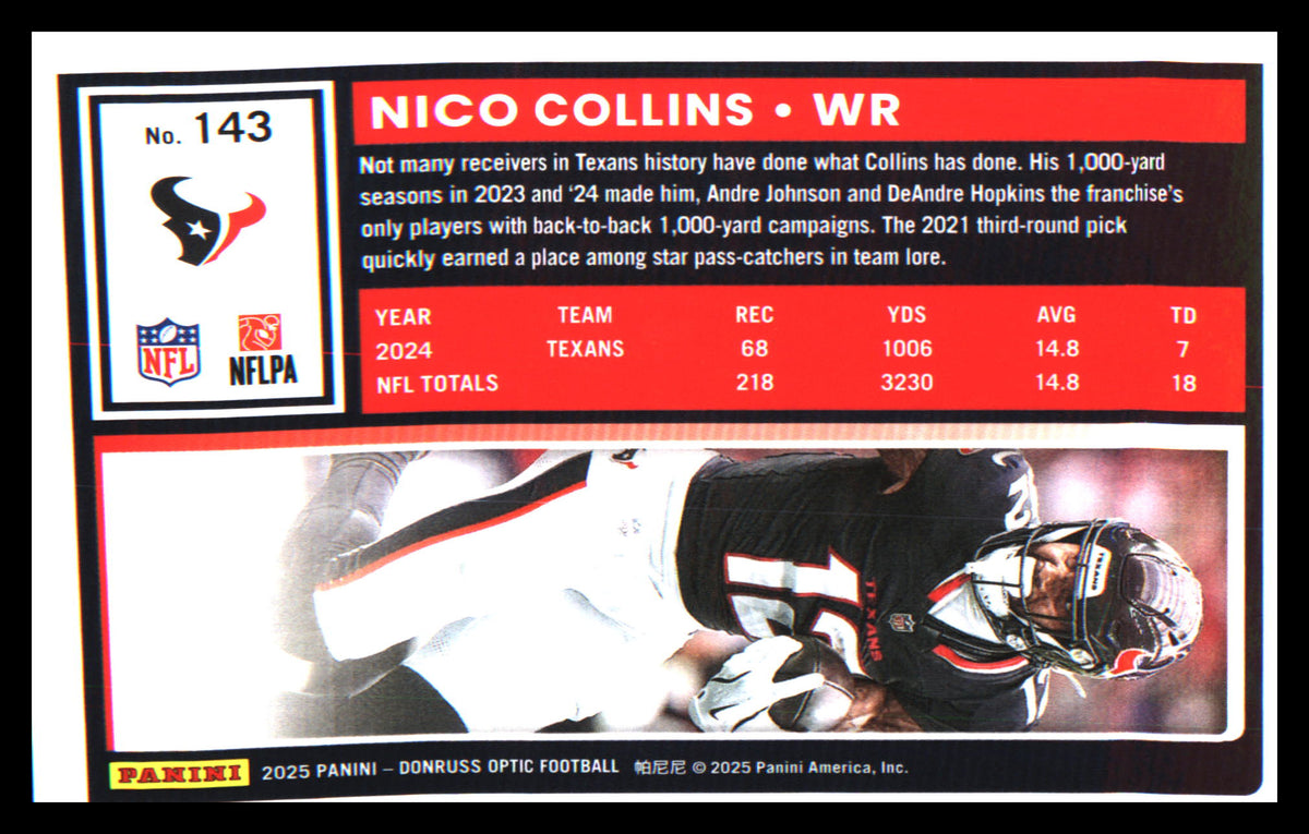 Football 2025 Donruss Optic #143 Nico Collins