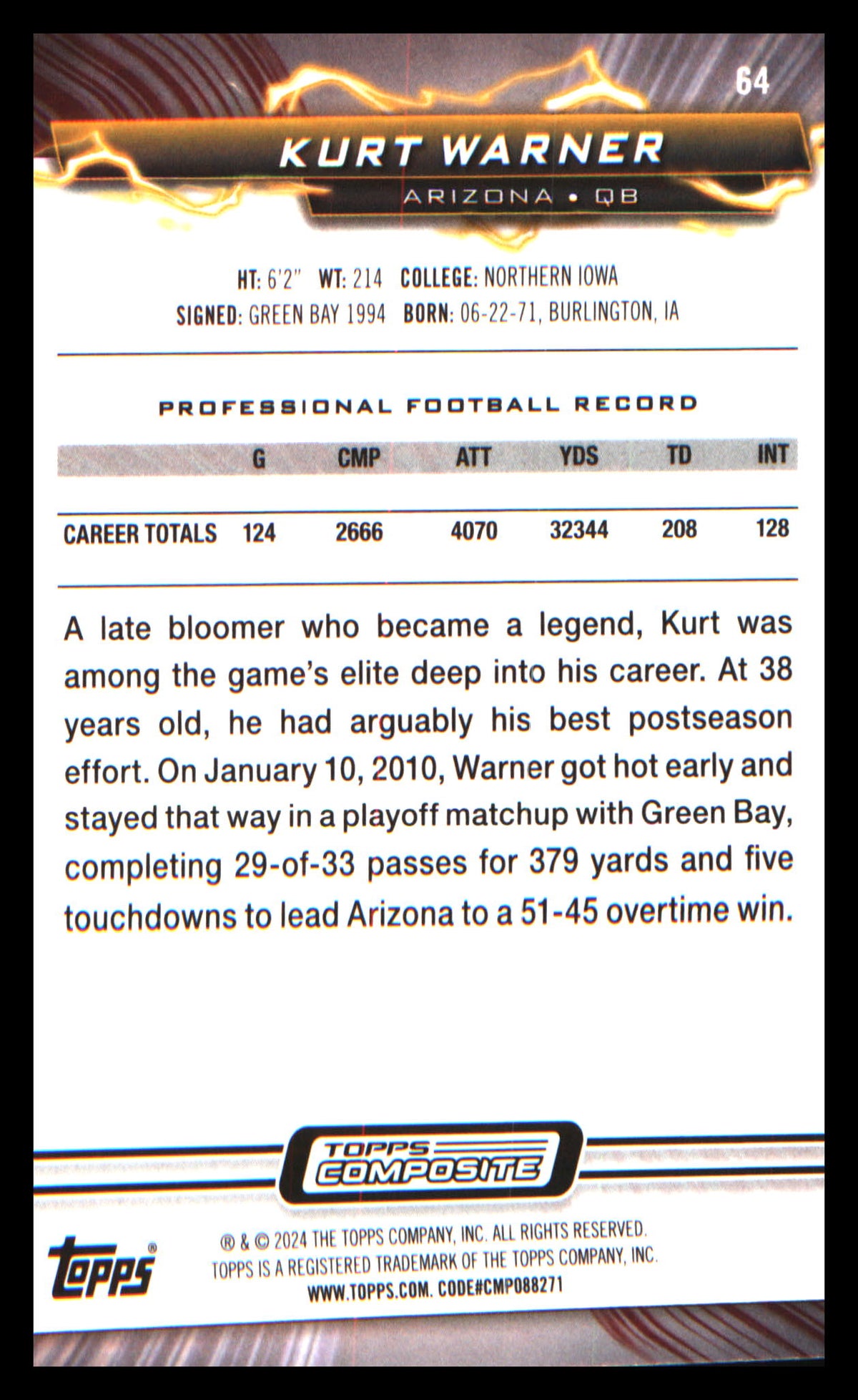 Football 2023 Topps Composite #64 Kurt Warner
