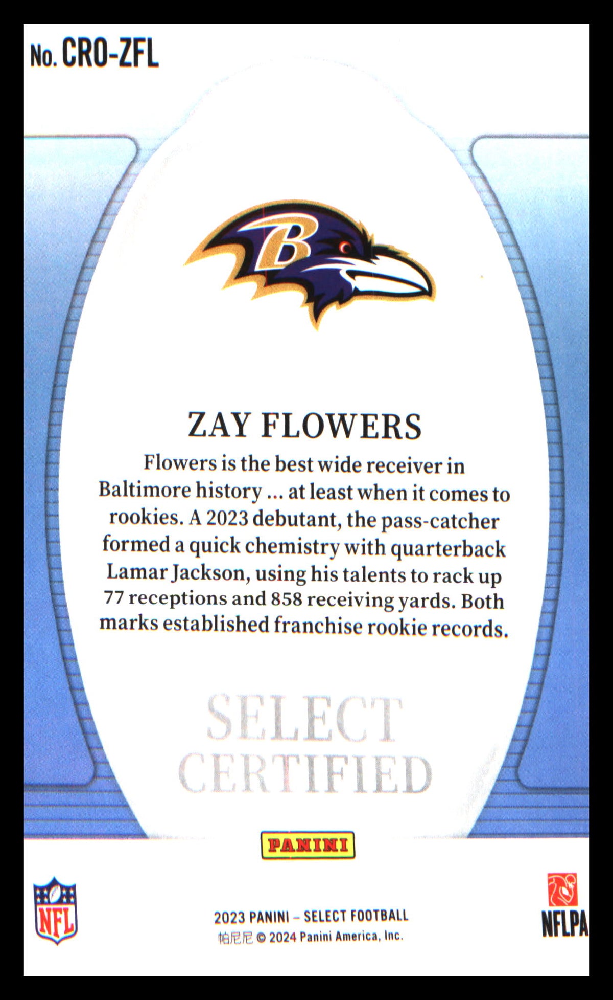 Football 2023 Panini Select Select Certified Rookies #CRO-ZFL Zay Flowers