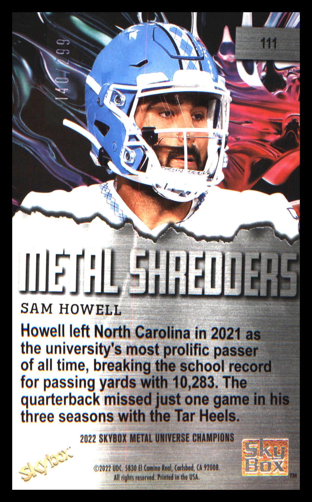 2022 SkyBox Metal Universe Champions Silver Dots #111 Sam Howell SN #/299