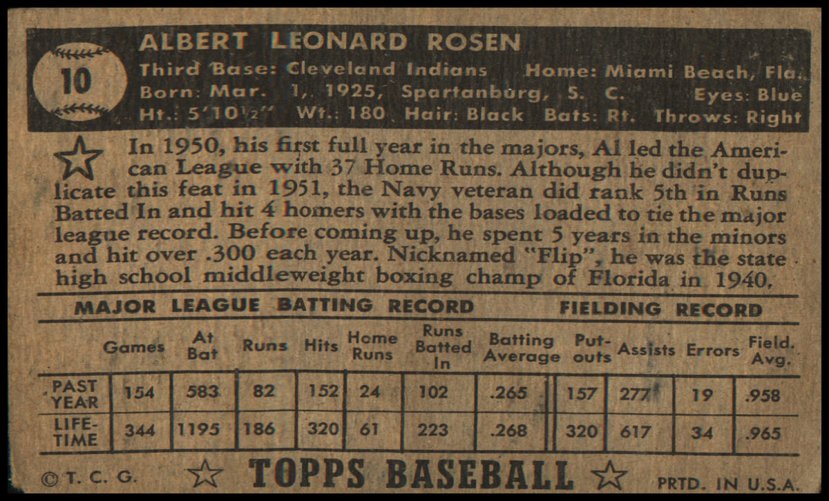 Baseball 1952 Topps #10 Al Rosen