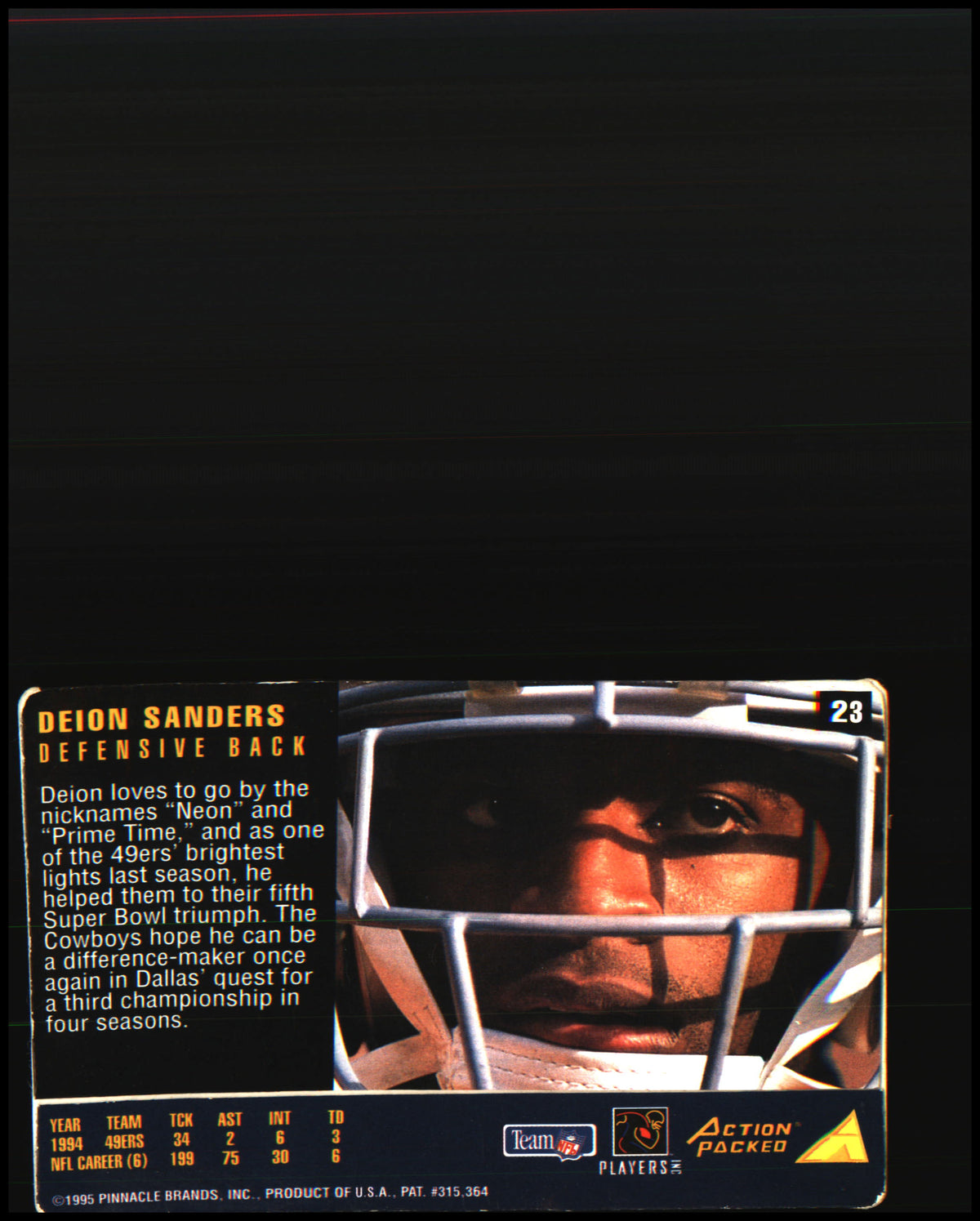 Football 1995 Action Packed Rookies & Stars #23 Deion Sanders
