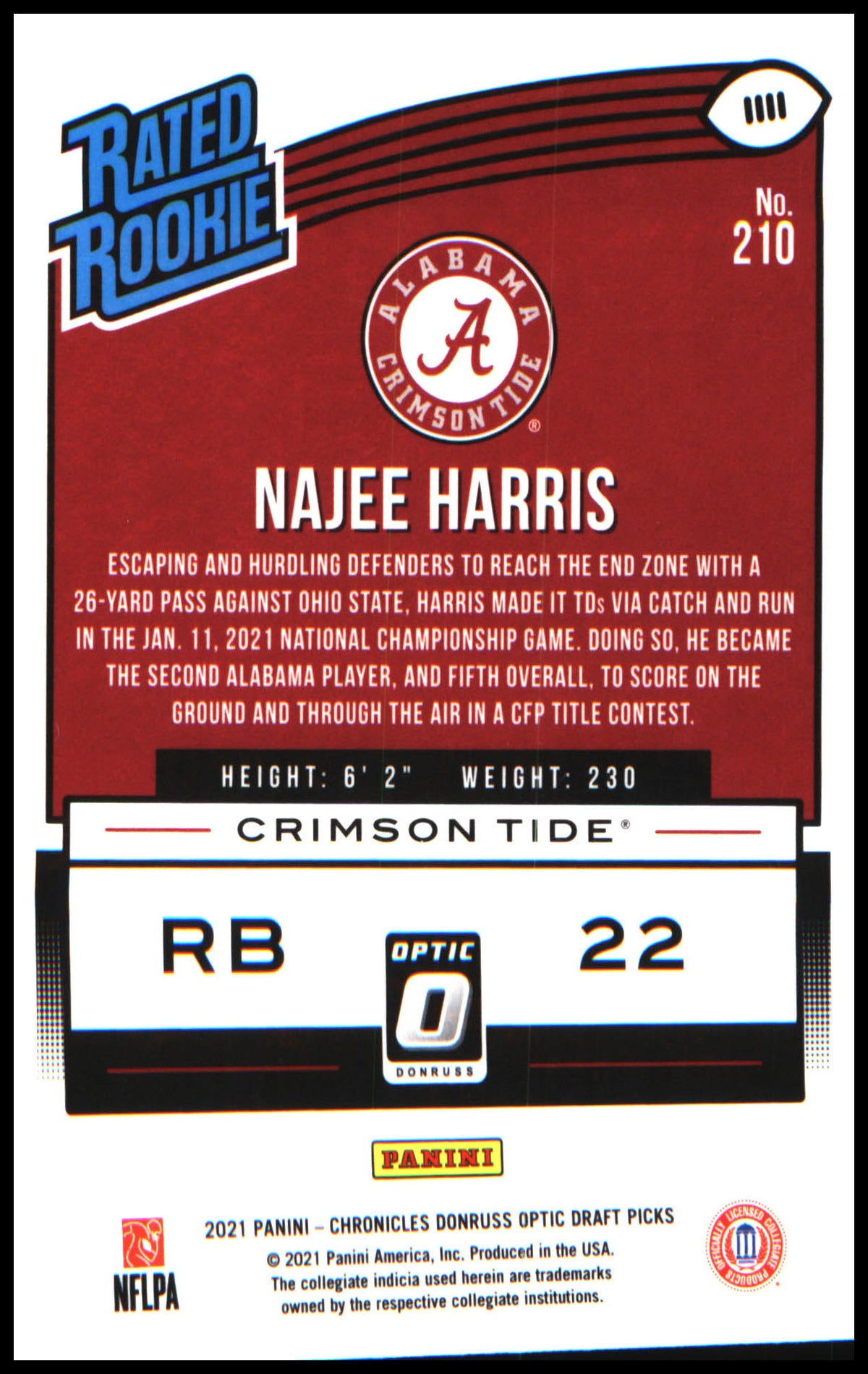 Football 2021 Panini Chronicles Draft Picks #210 Najee Harris