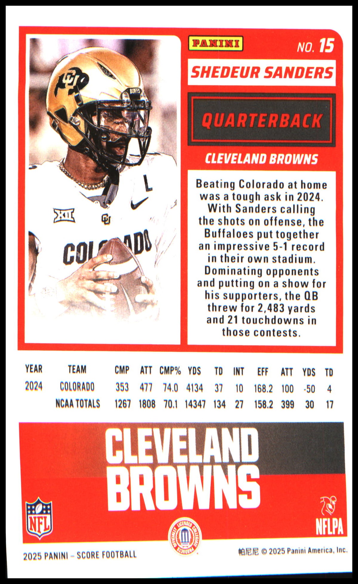Football 2025 Score #15 Shedeur Sanders RC RC