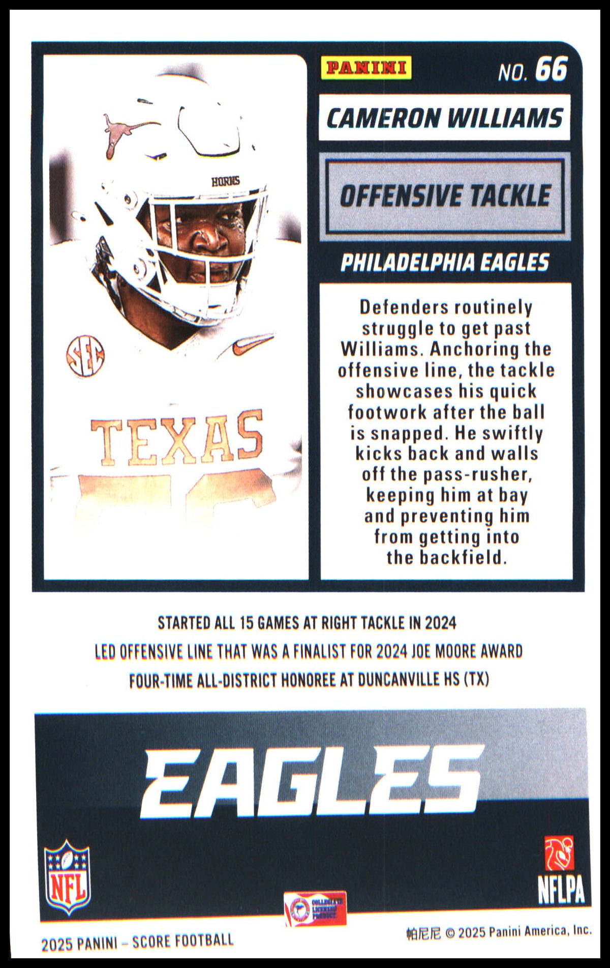 Football 2025 Score #66 Cameron Williams RC RC