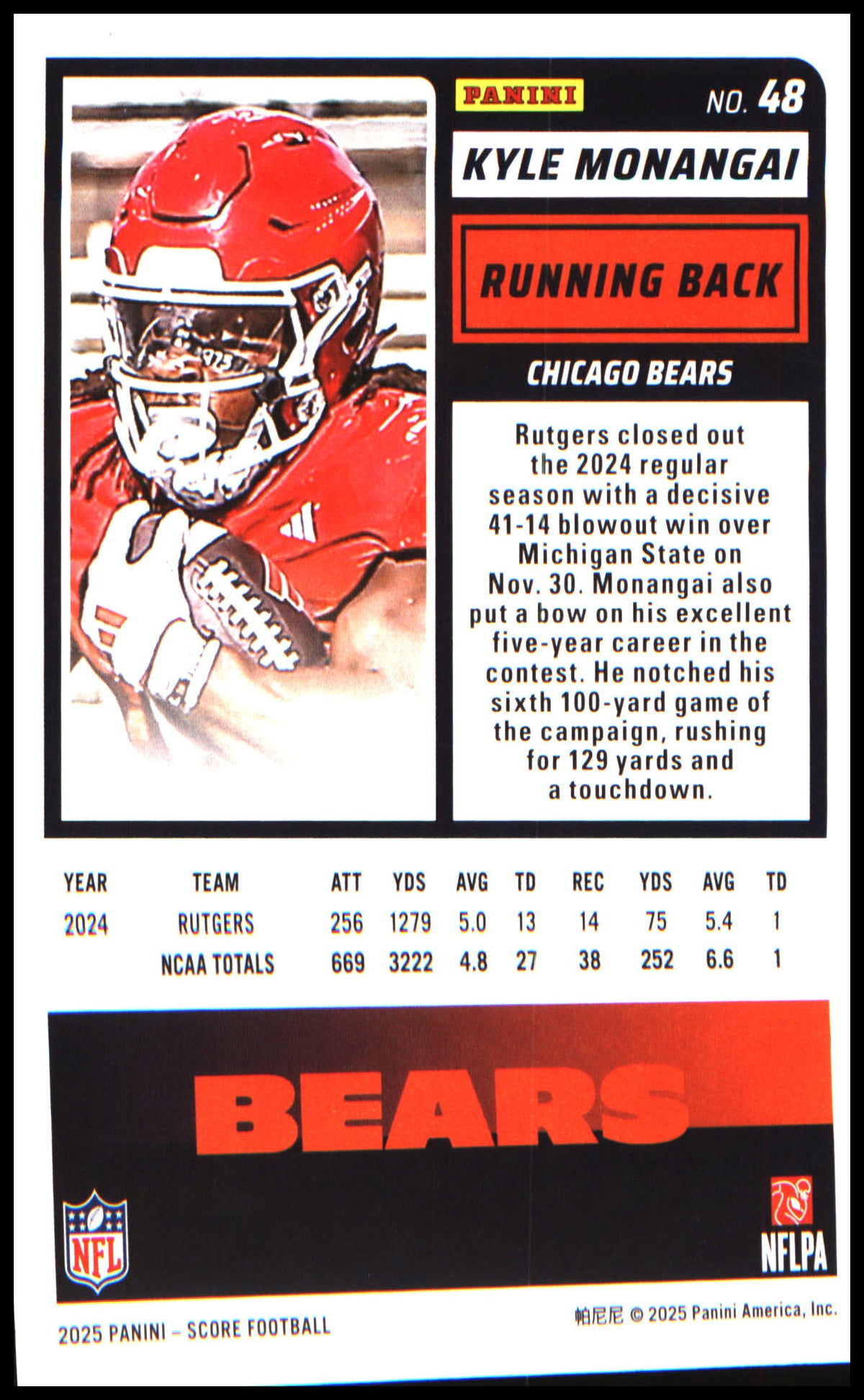 Football 2025 Score #48 Kyle Monangai RC RC