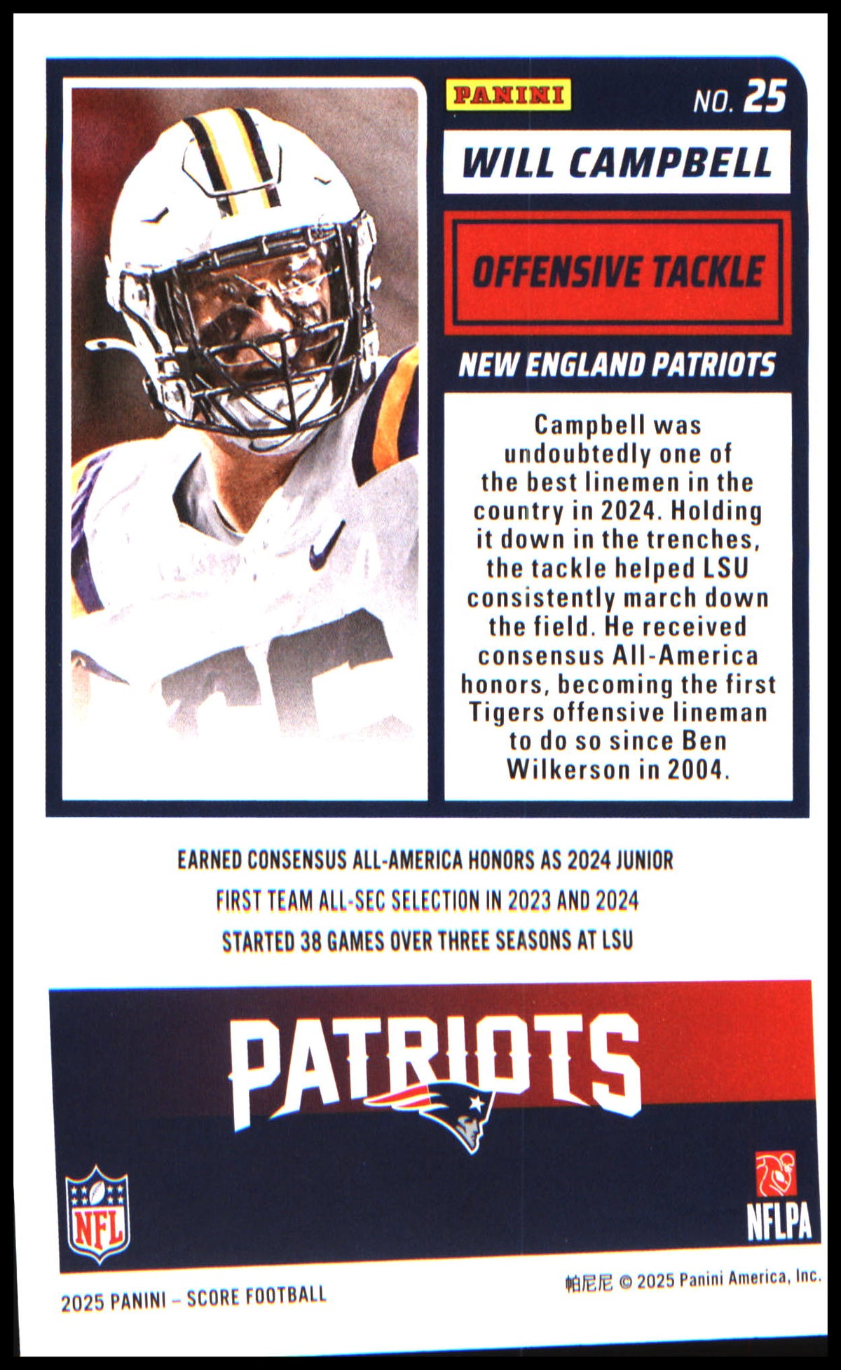 Football 2025 Score #25 Will Campbell RC RC