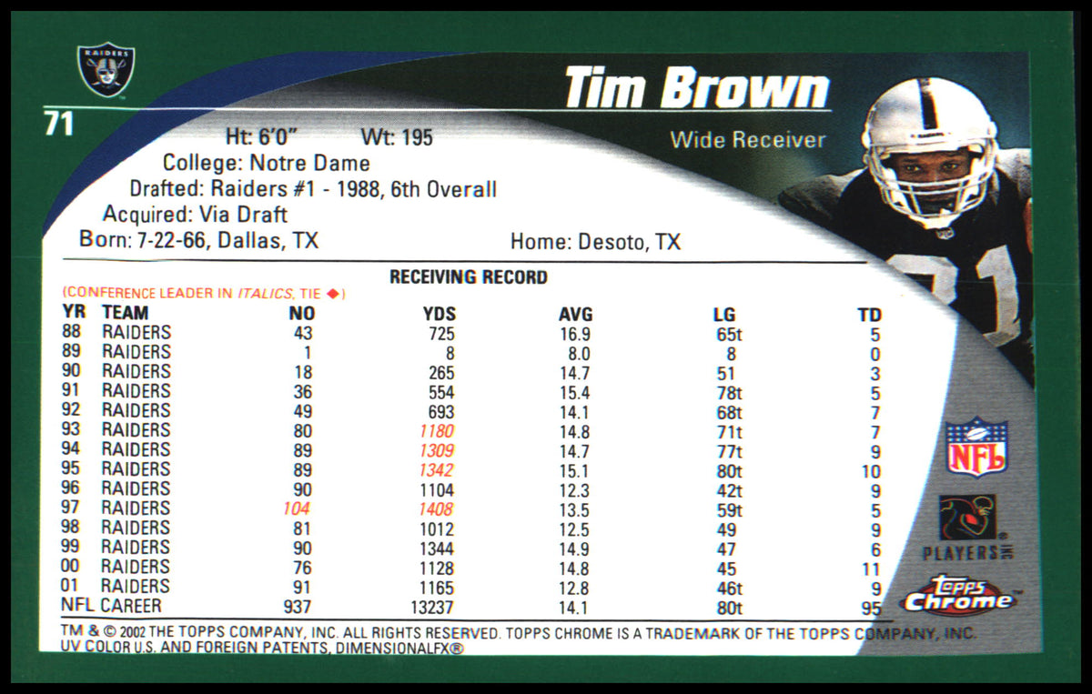 Football 2002 Topps Chrome #71 Tim Brown