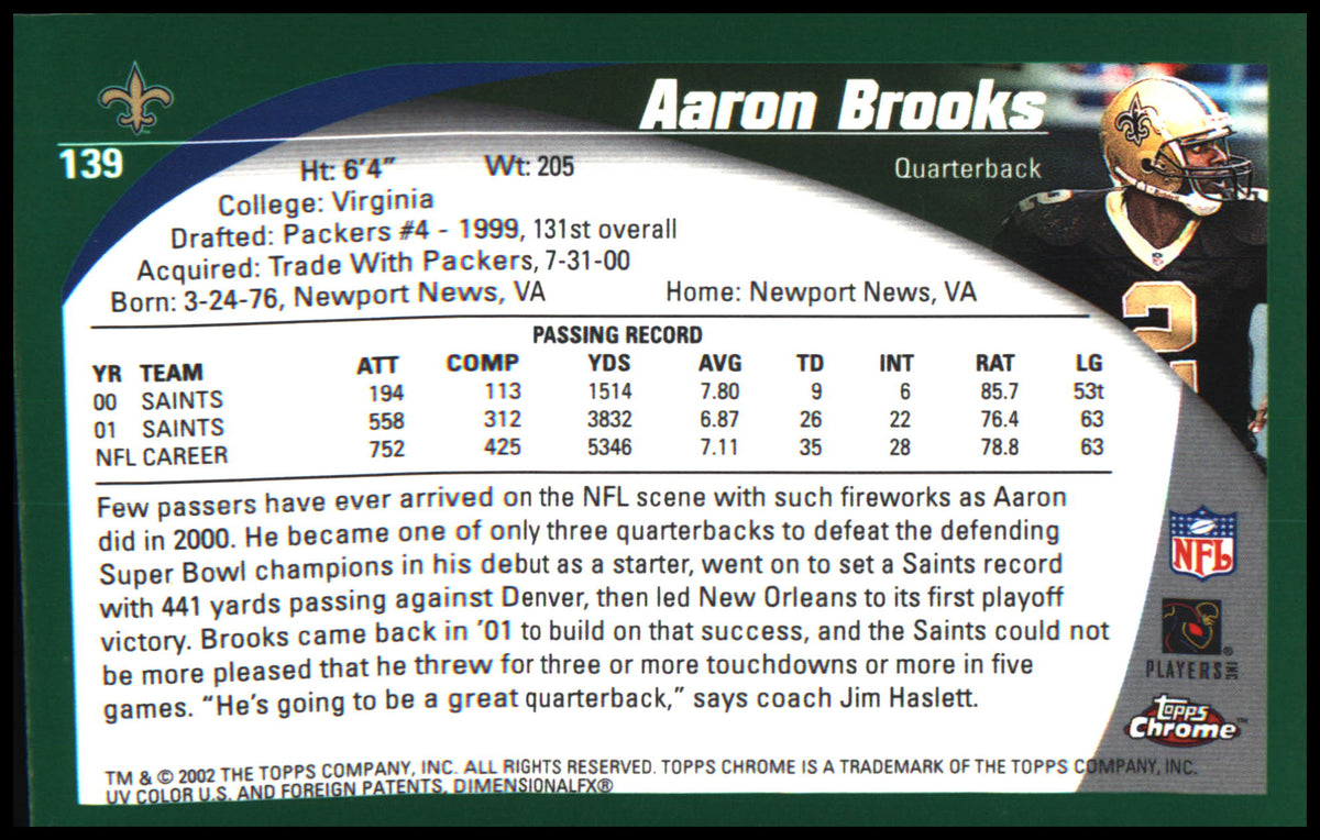 Football 2002 Topps Chrome #139 Aaron Brooks