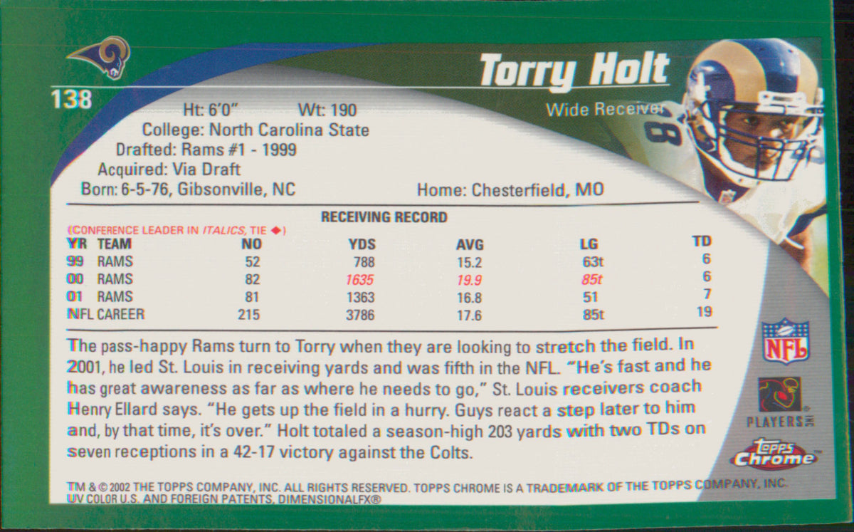 Football 2002 Topps Chrome #138 Torry Holt