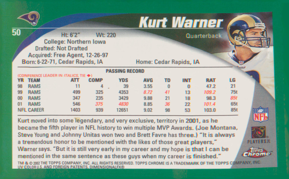 Football 2002 Topps Chrome #50 Kurt Warner
