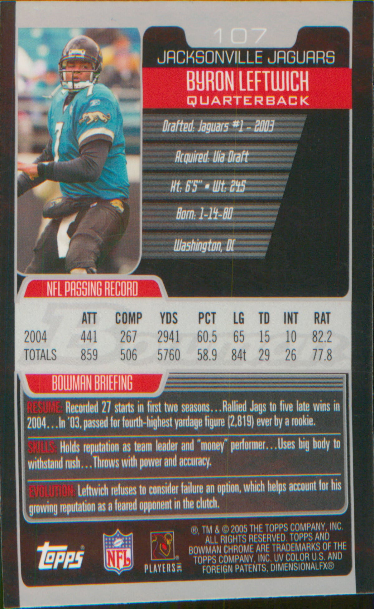 Football 2005 Bowman Chrome #107 Byron Leftwich