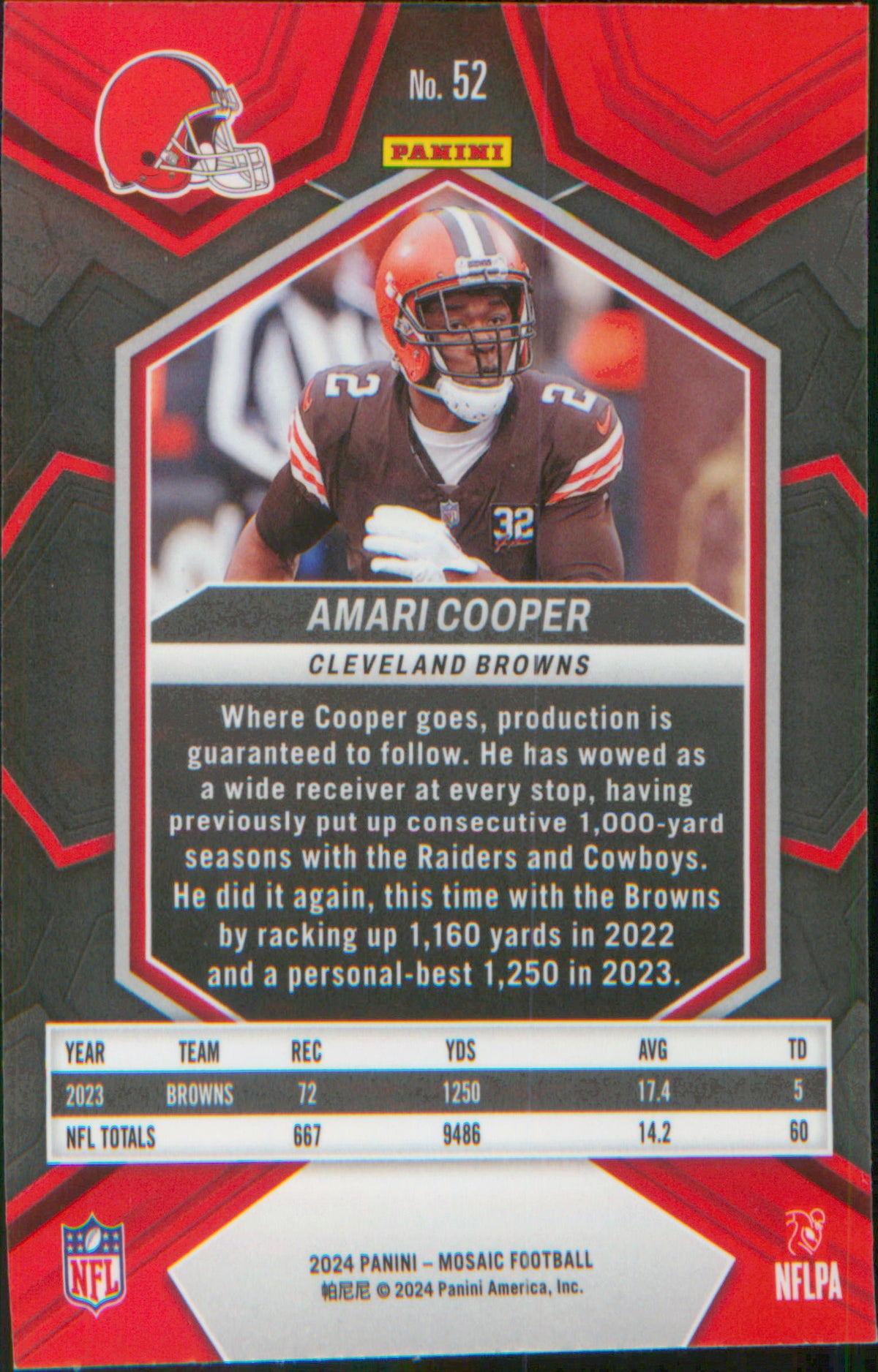 Football 2024 Panini Mosaic #52 Amari Cooper
