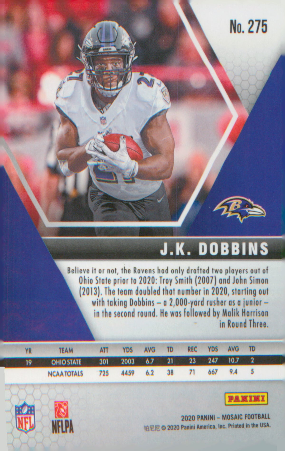 Football 2020 Panini Mosaic #275 J.K. Dobbins