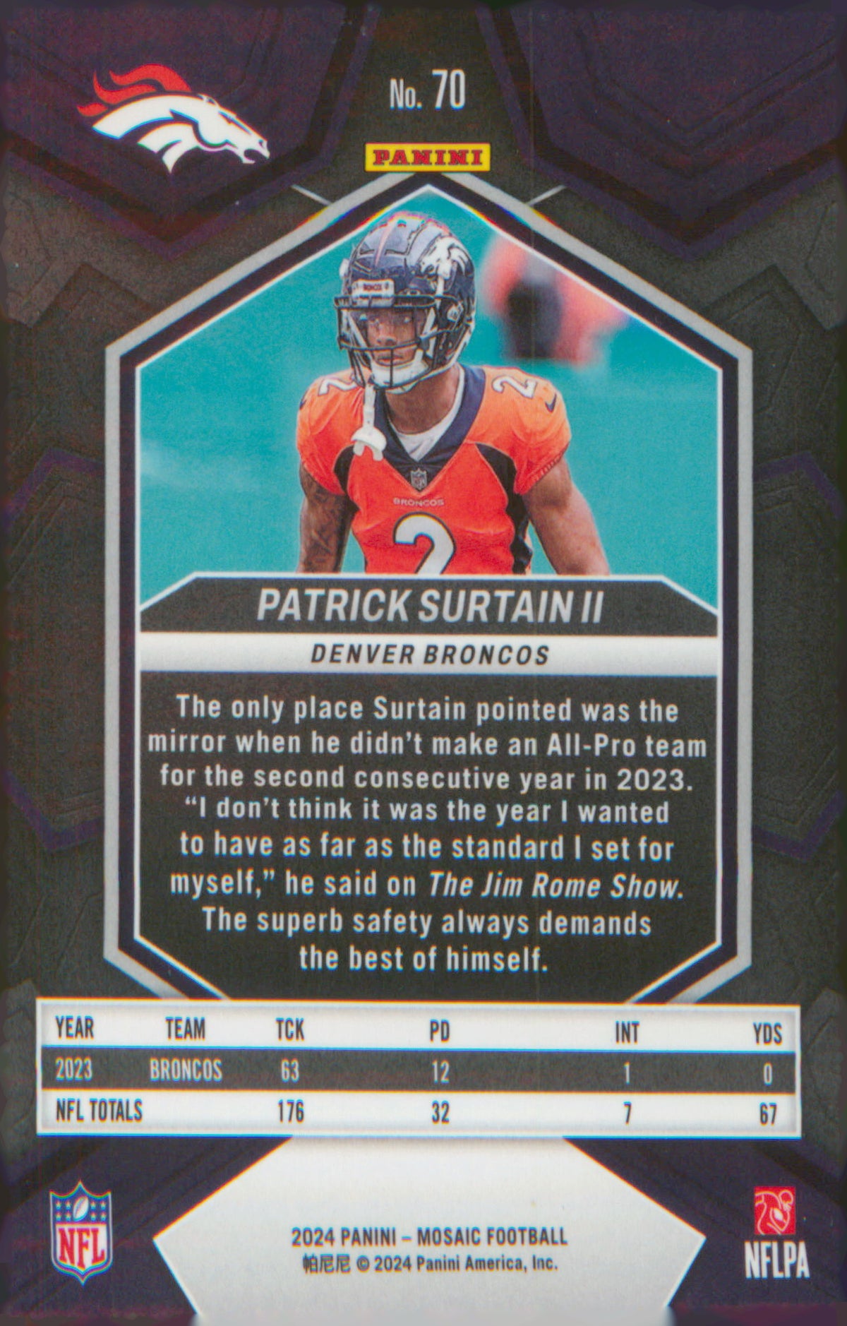 Football 2024 Panini Mosaic #70 Patrick Surtain II