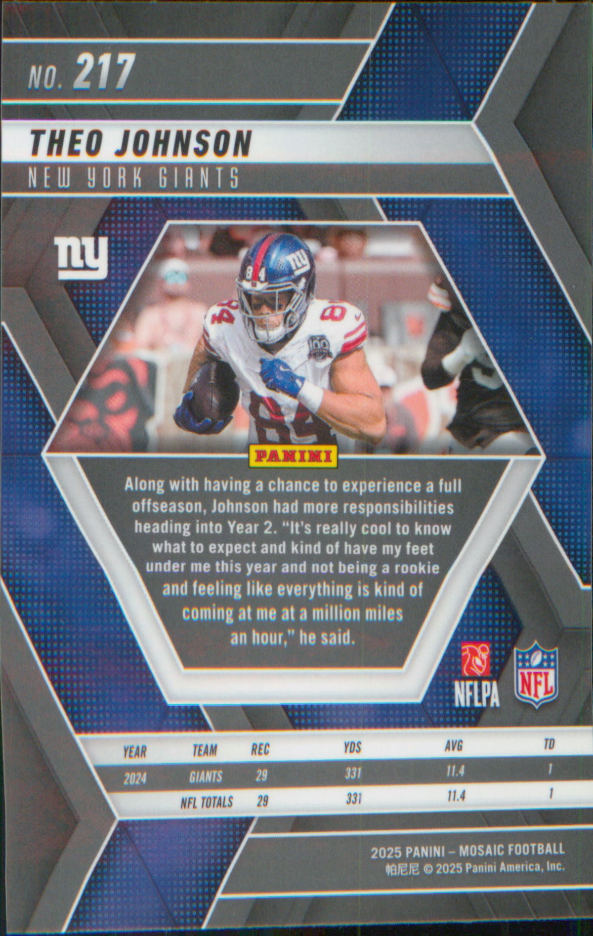 Football 2025 Panini Mosaic #217 Theo Johnson