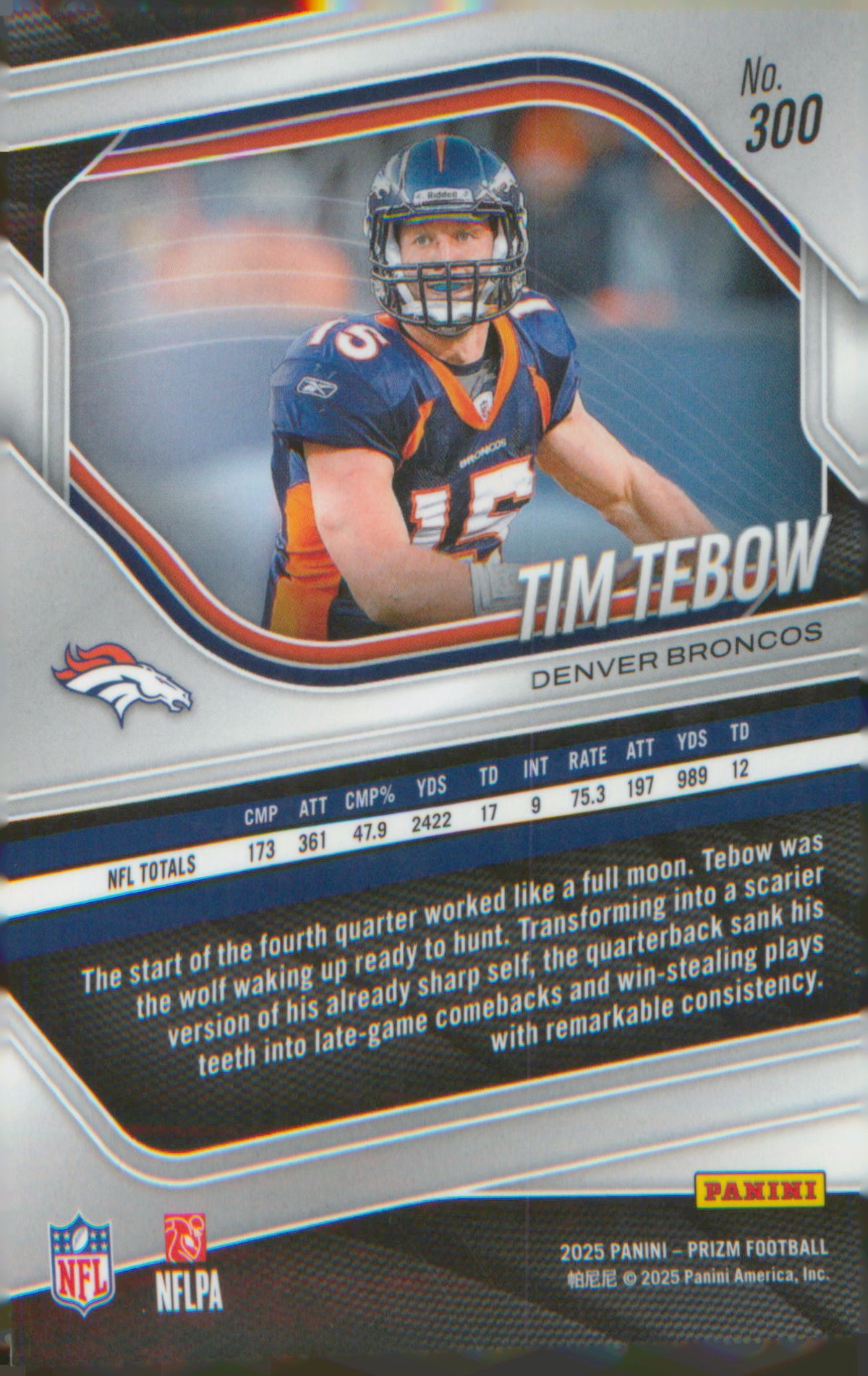 Football 2025 Panini Prizm #300 Tim Tebow