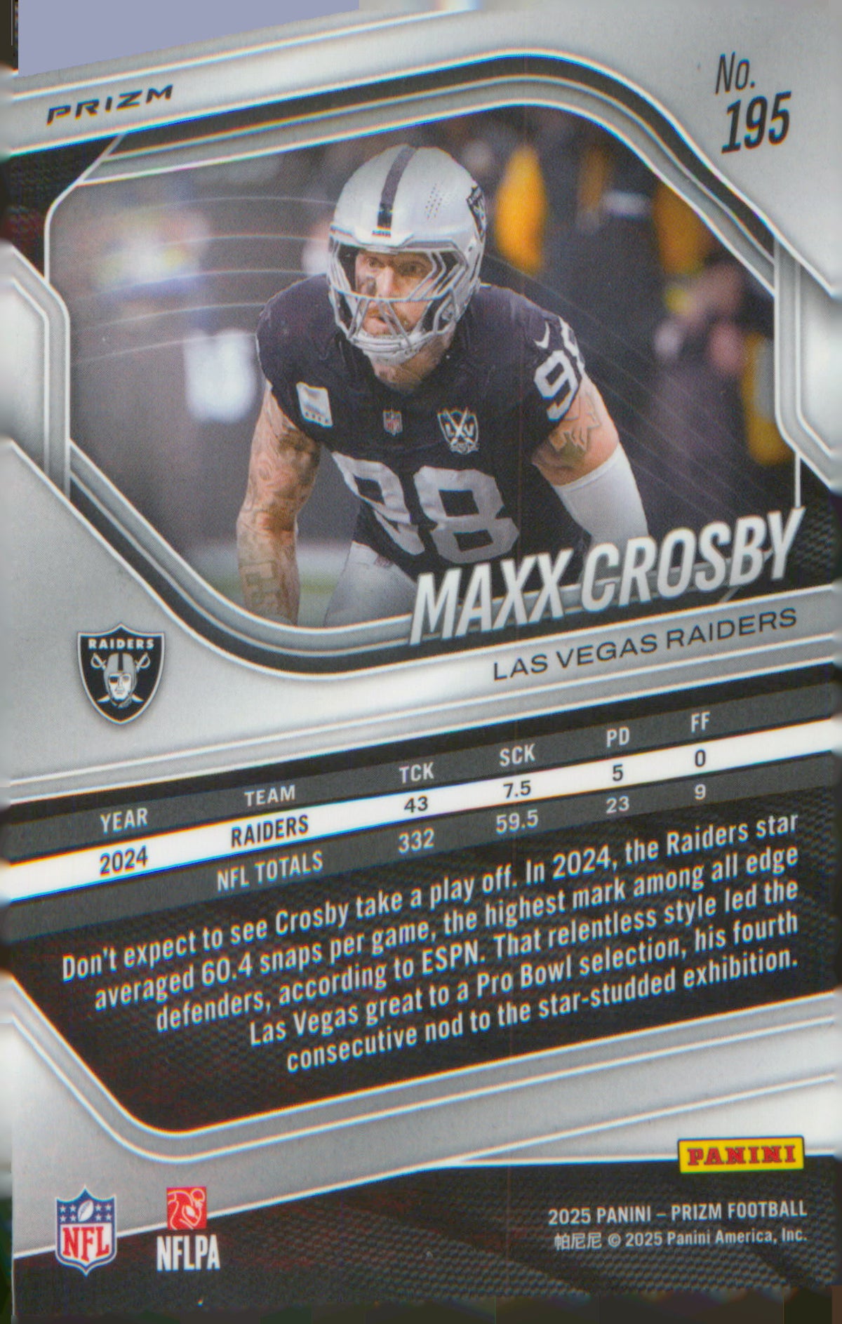 Football 2025 Panini Prizm Lazer #195 Maxx Crosby