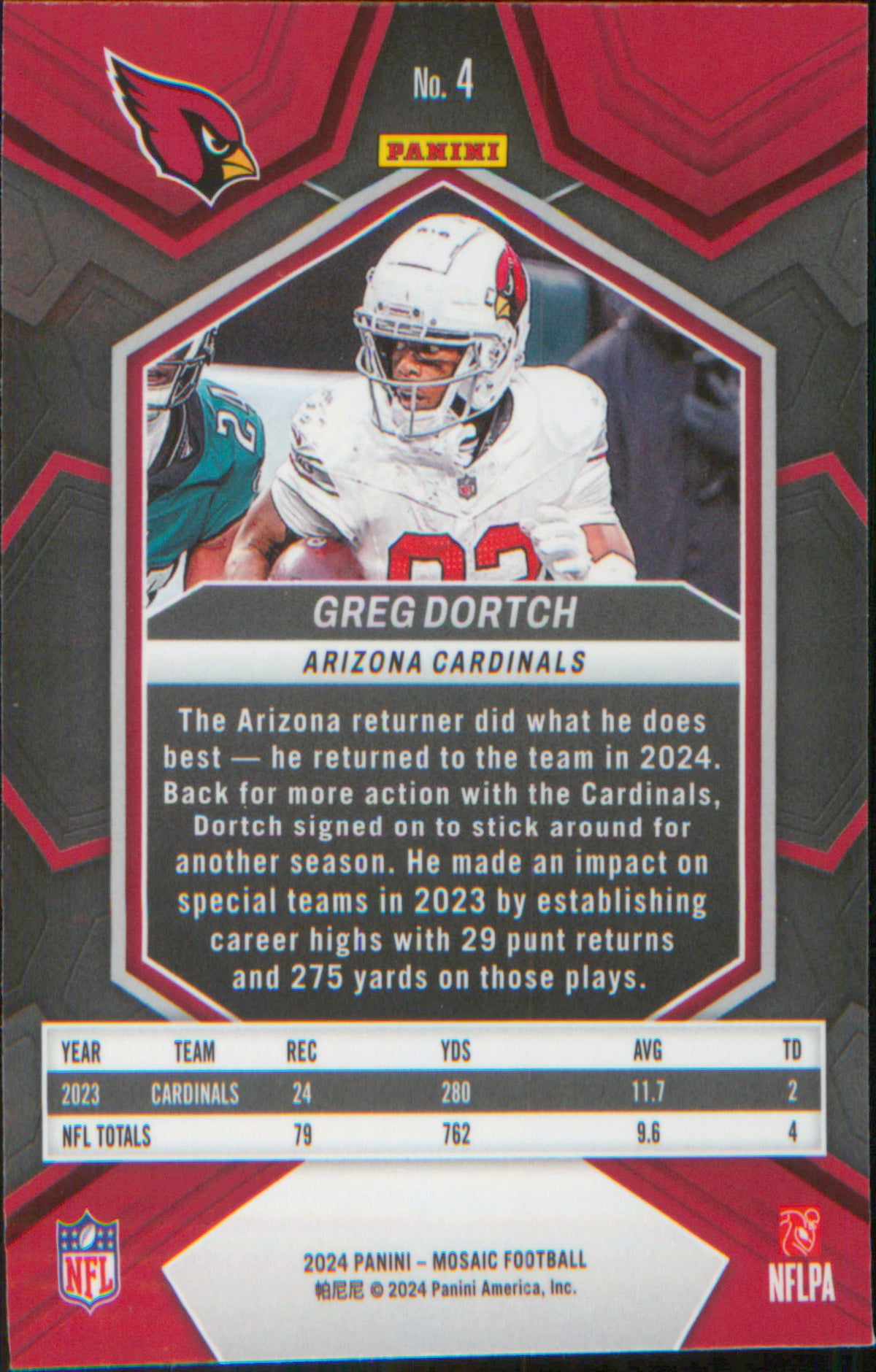 Football 2024 Panini Mosaic #4 Greg Dortch