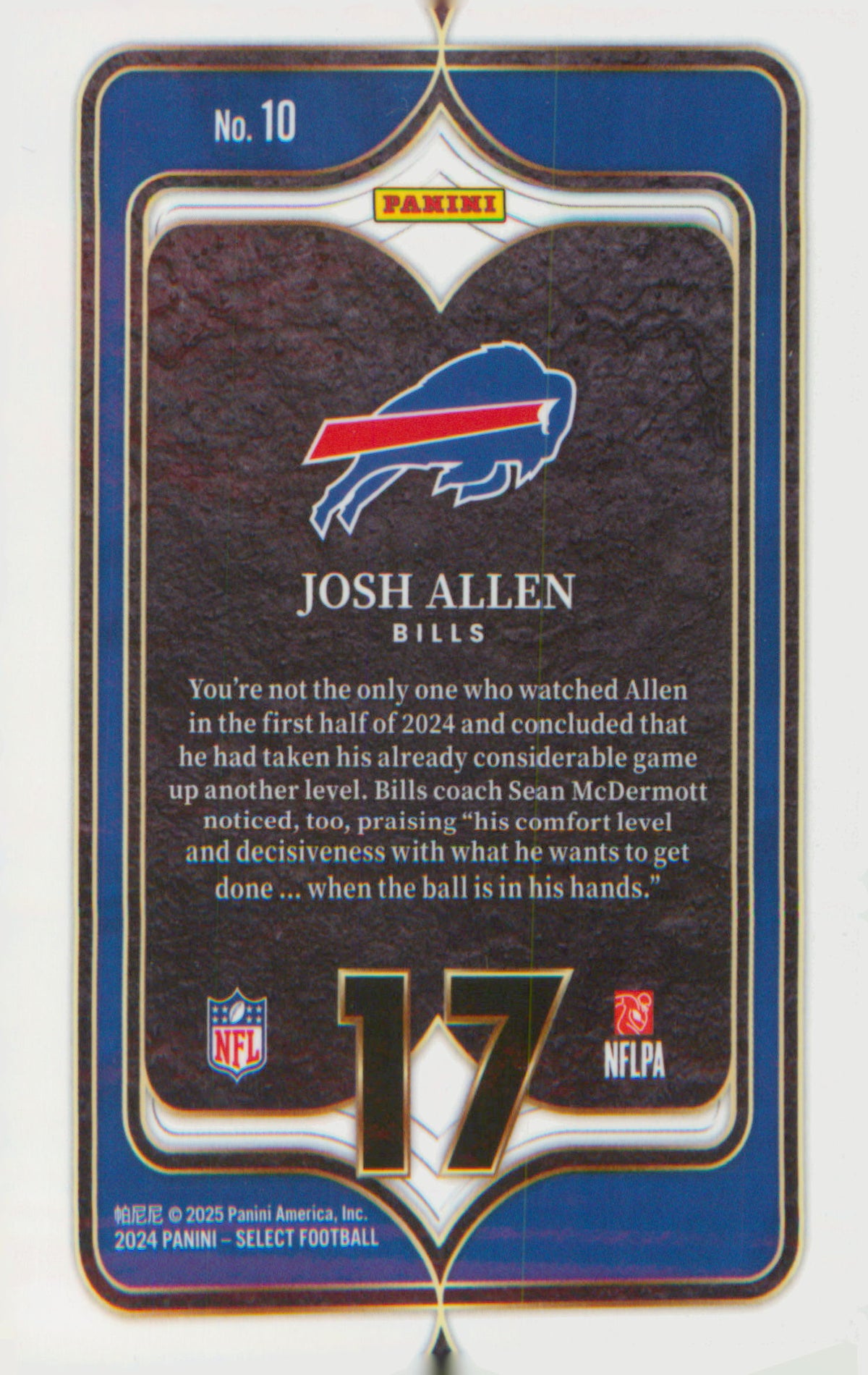 Football 2024 Panini Select Select Numbers #10 Josh Allen