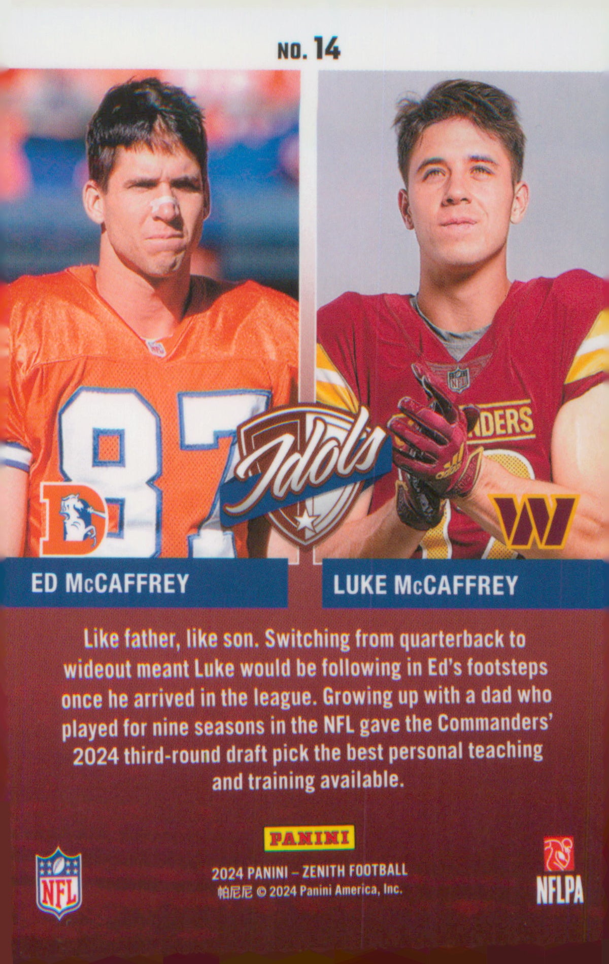 Football 2024 Panini Zenith Idols #14 Ed McCaffrey / Luke McCaffrey