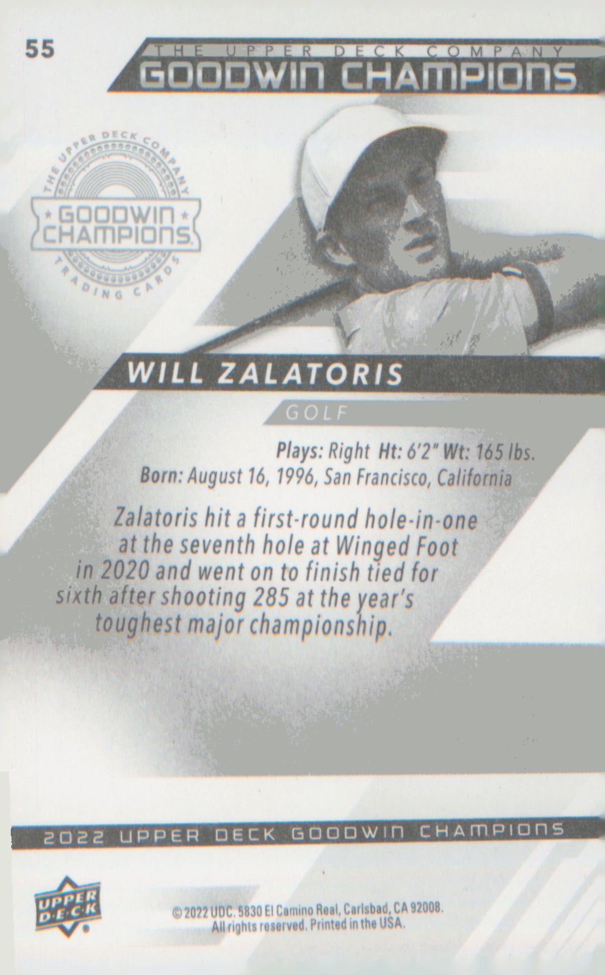 Other Sports 2022 Upper Deck Goodwin Champions #55 Will Zalatoris RC RC