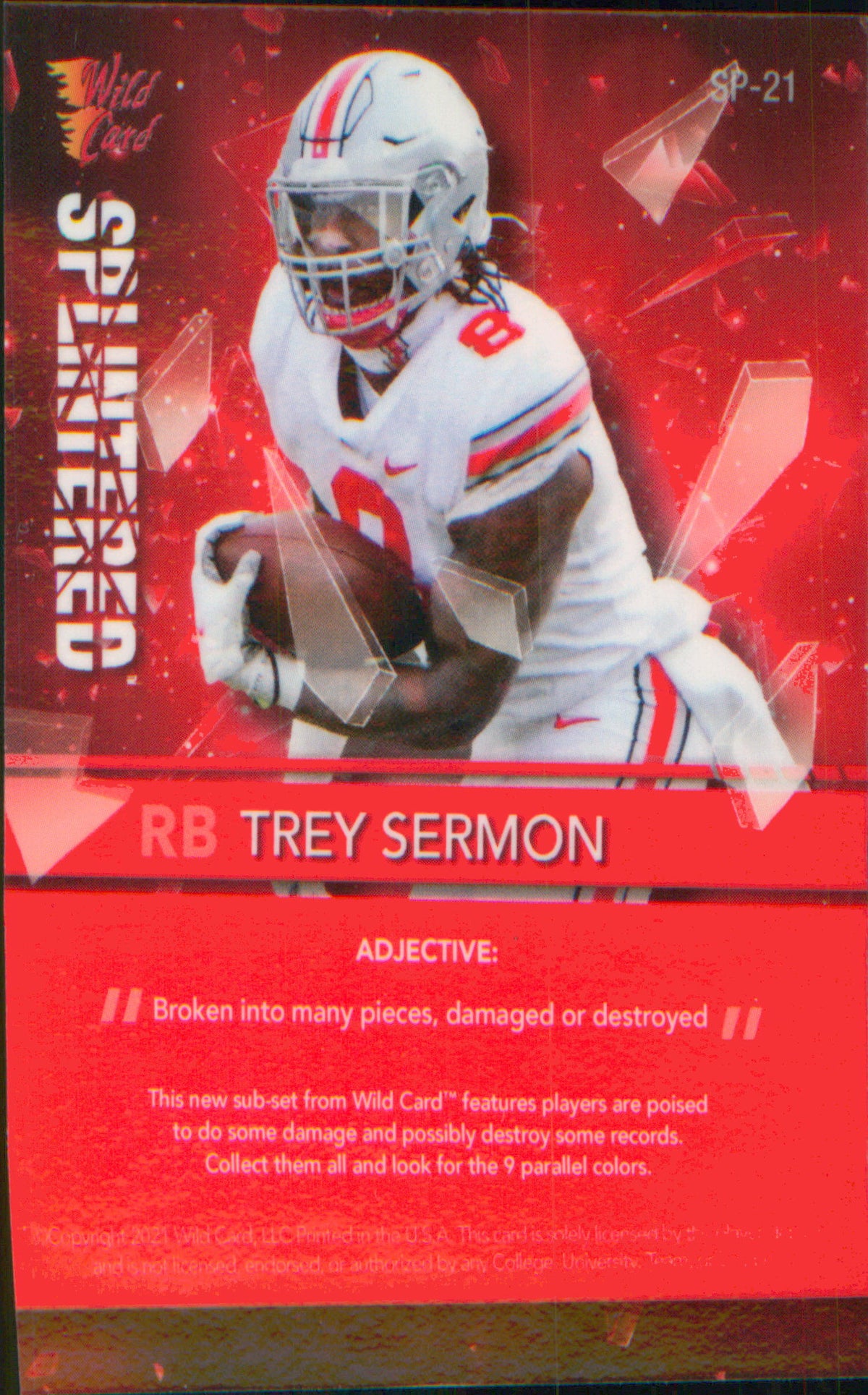 Football 2021 Wild Card Alumination Splintered Red #SP-21 Trey Sermon