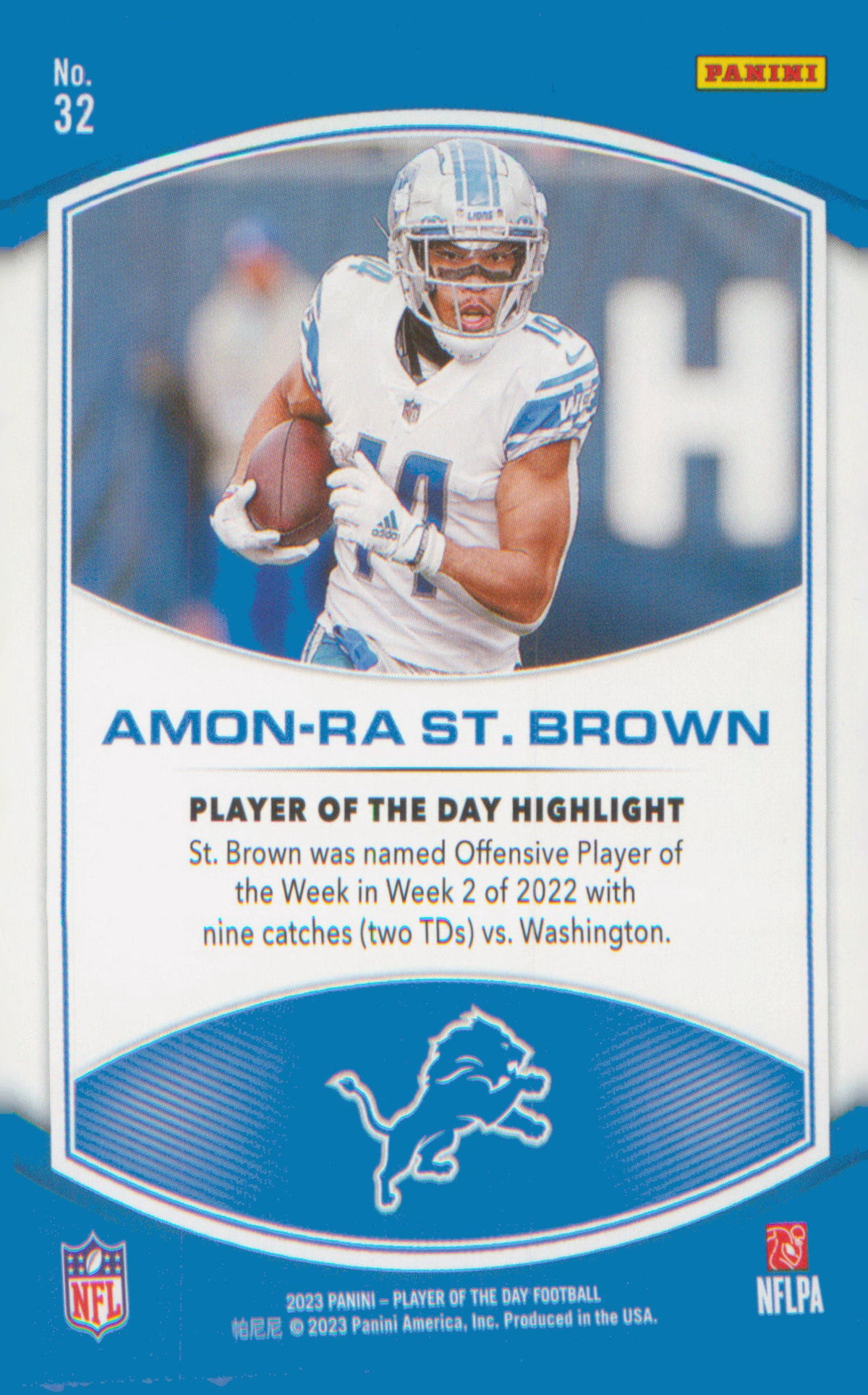 Football 2023 Panini NFL Player of the Day #32 Amon-Ra St. Brown