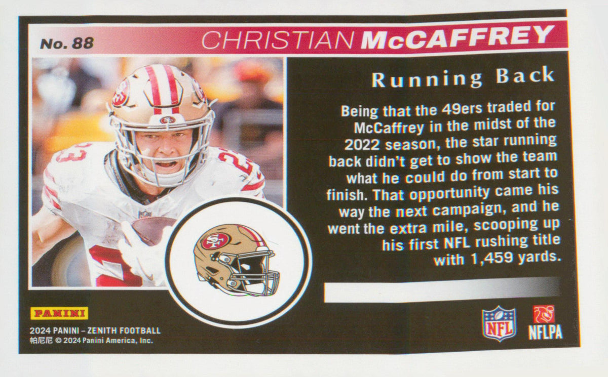 Football 2024 Panini Zenith Two Minute Drill #88 Christian McCaffrey