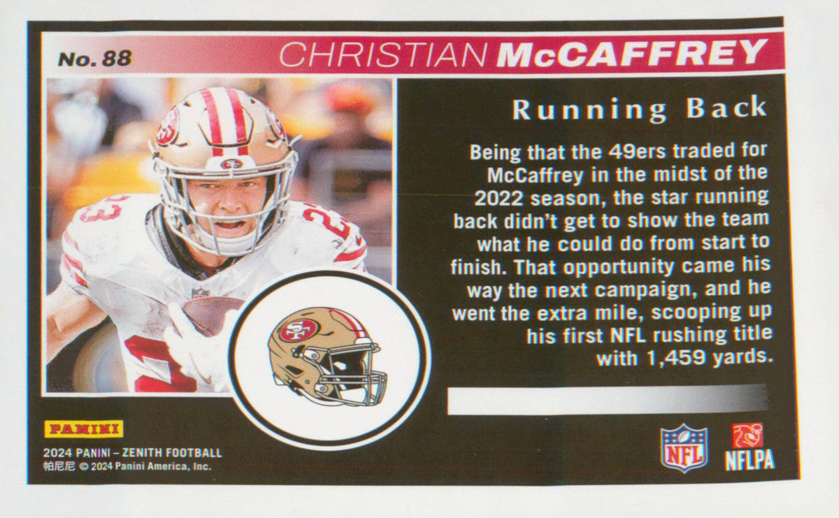 Football 2024 Panini Zenith Two Minute Drill #88 Christian McCaffrey