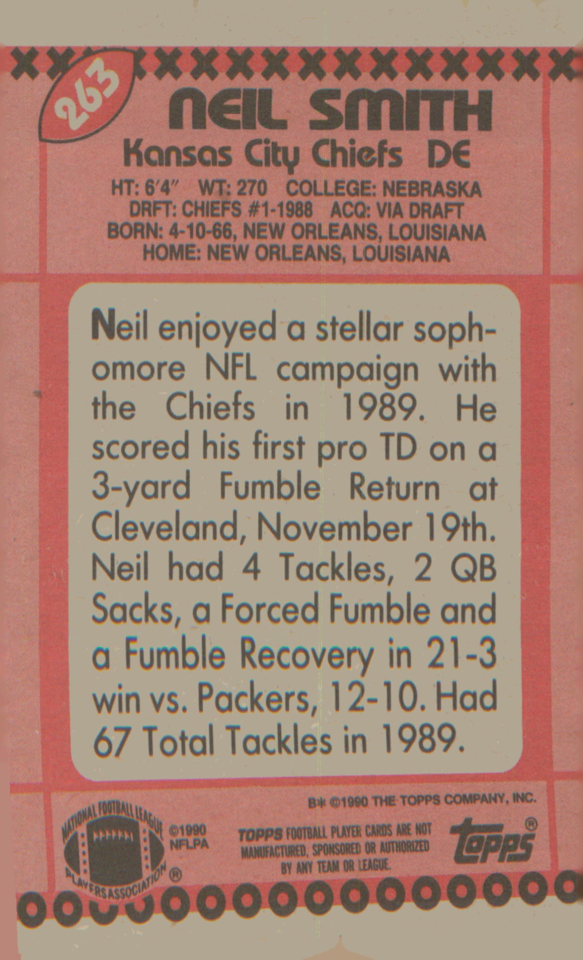 Football 1990 Topps #263b Neil Smith
