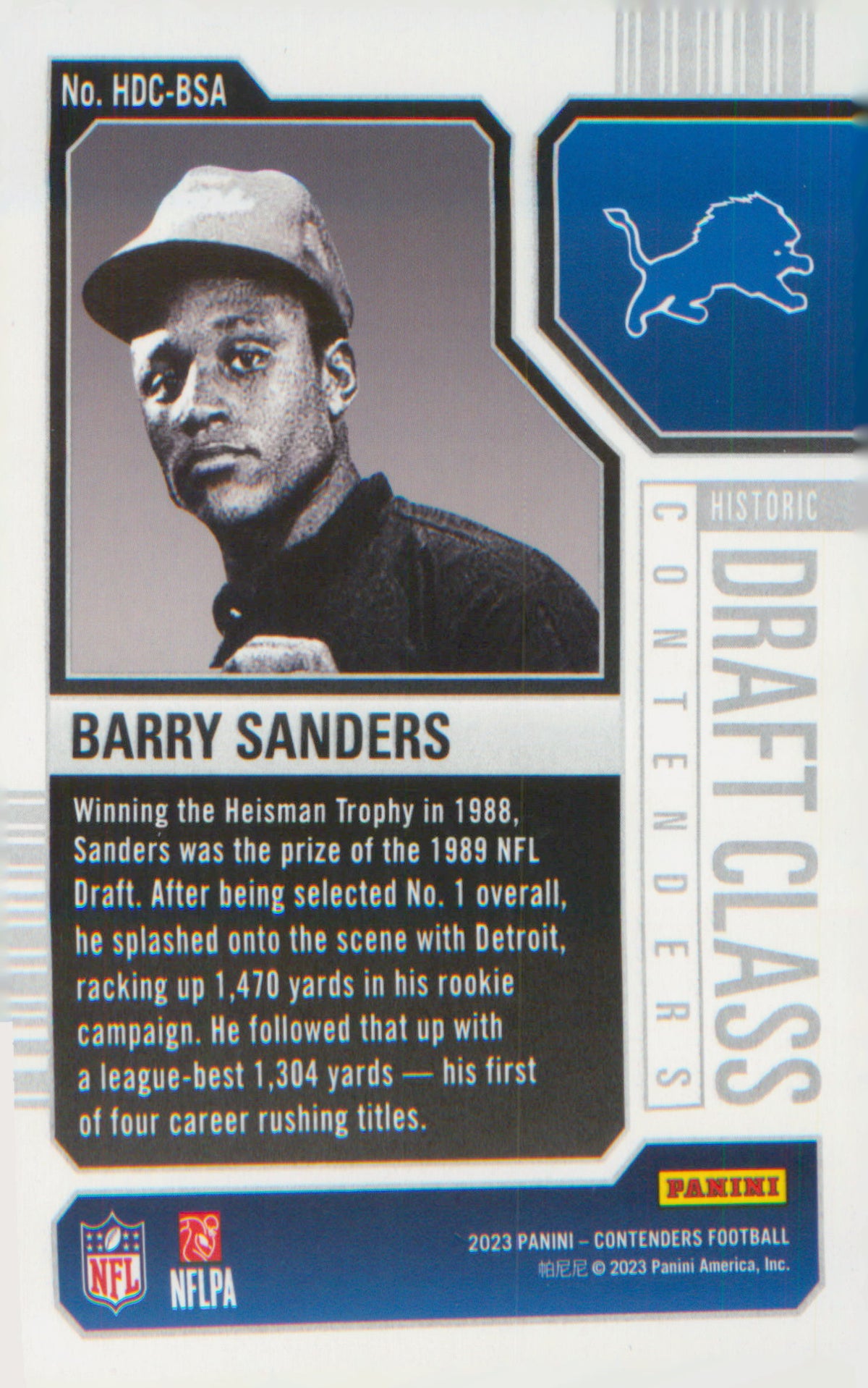 Football 2023 Panini Historic Draft Class Contenders #HDC-BSA Barry Sanders