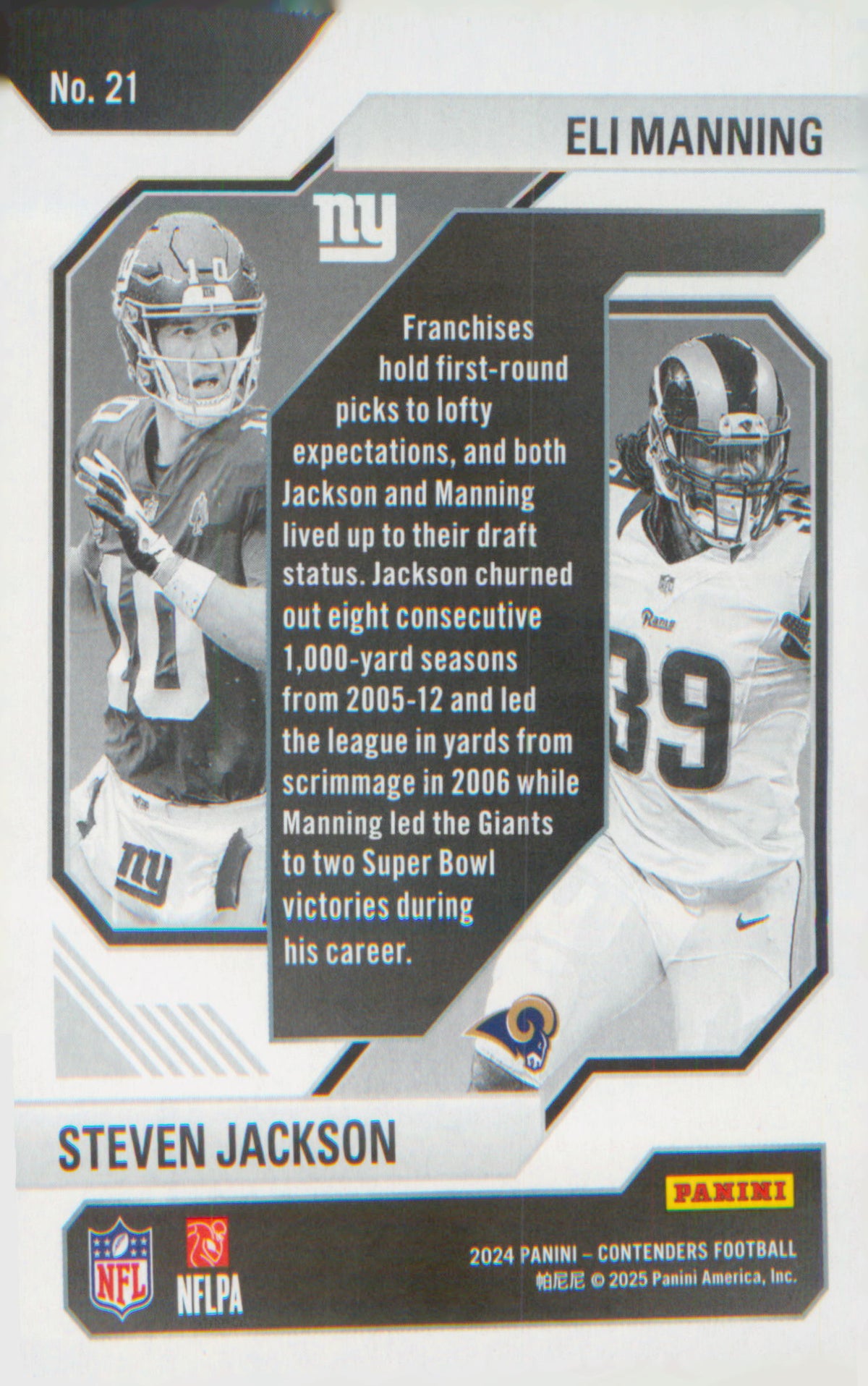 2024 Panini Contenders Historic Draft Class Red #21 Eli Manning / Steven Jackson