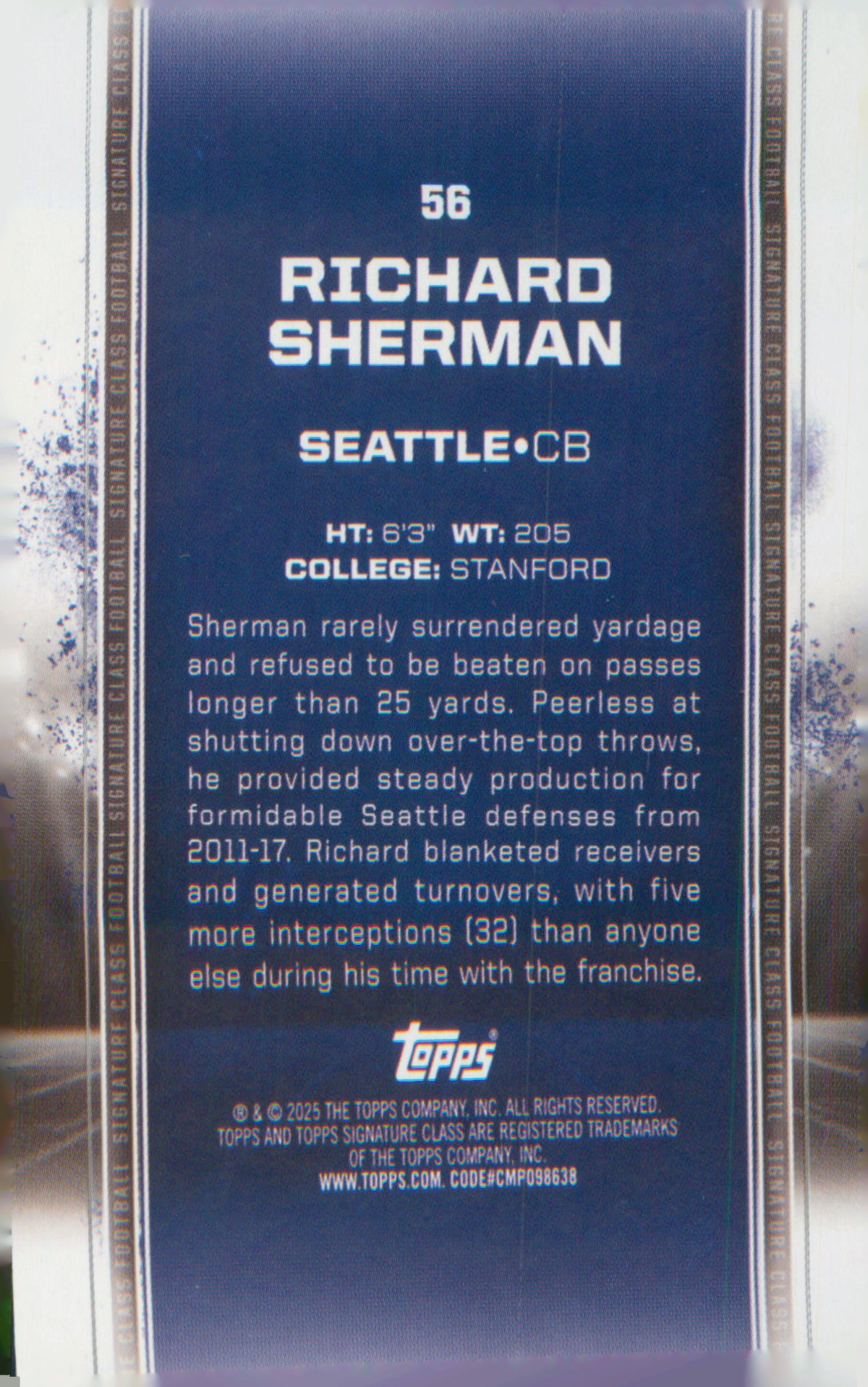 Football 2024 Topps Signature Class #56 Richard Sherman