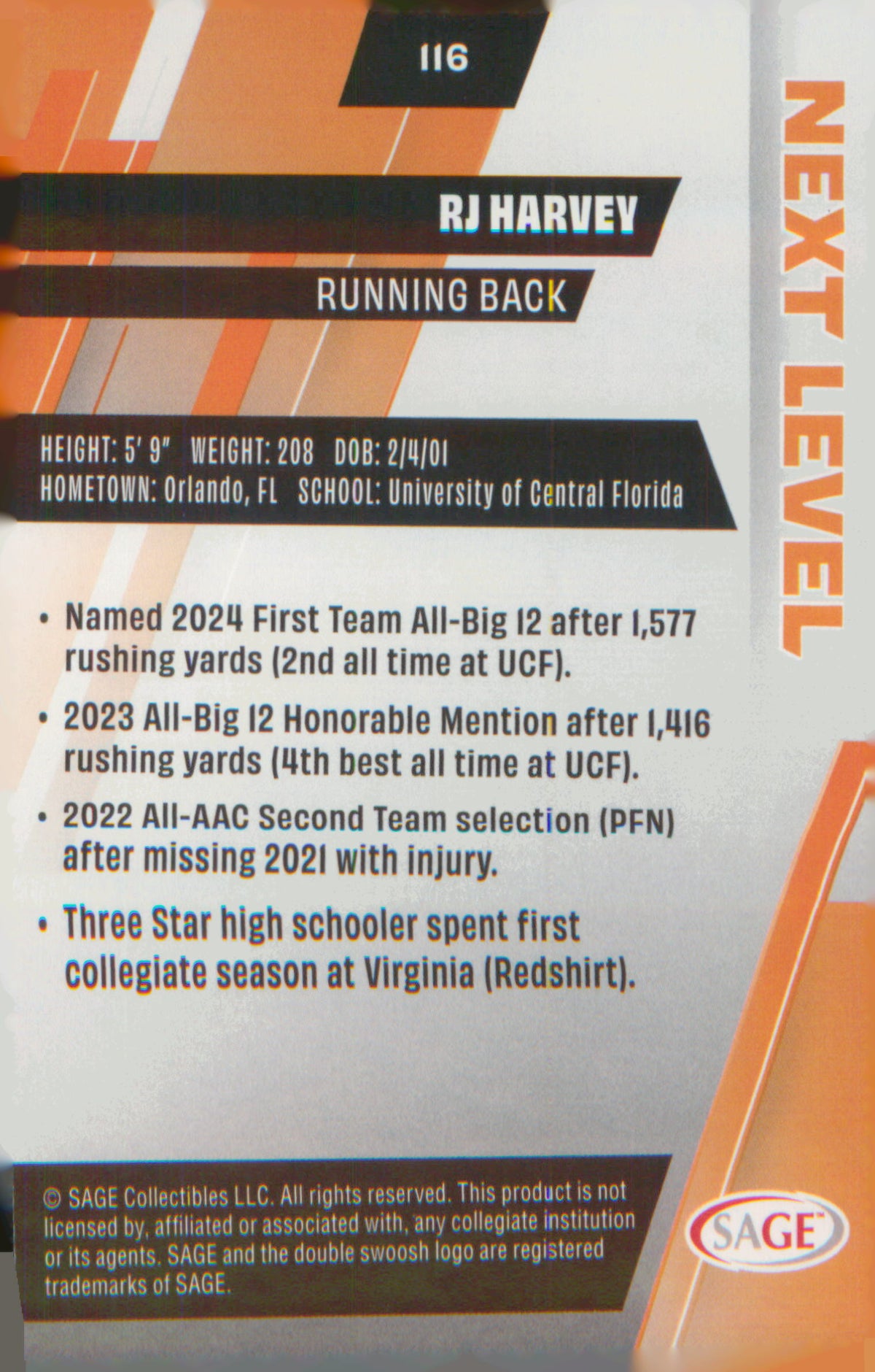 Football 2025 SAGE HIT Green #116 RJ Harvey