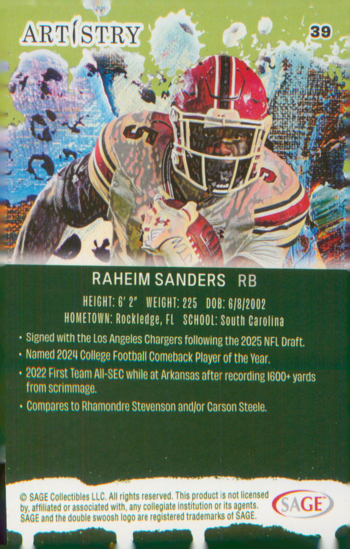 Football 2025 SAGE Artistry Red #77 Justin Barron